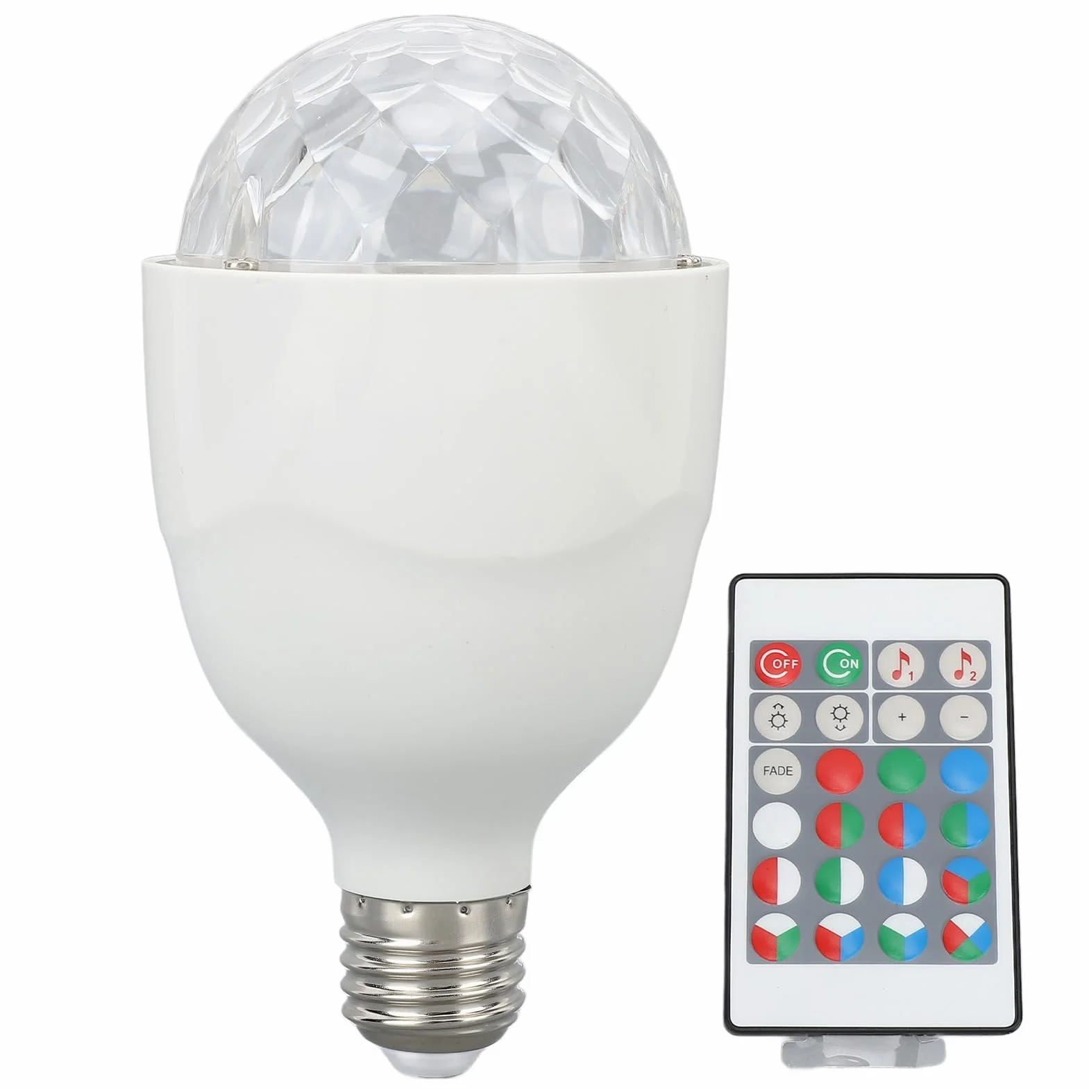 Lampa Kulowa Dyskotekowa RGB Obrotowa LED E27 z Pilotem, Aktywowana Dźwiękiem Stroboskop