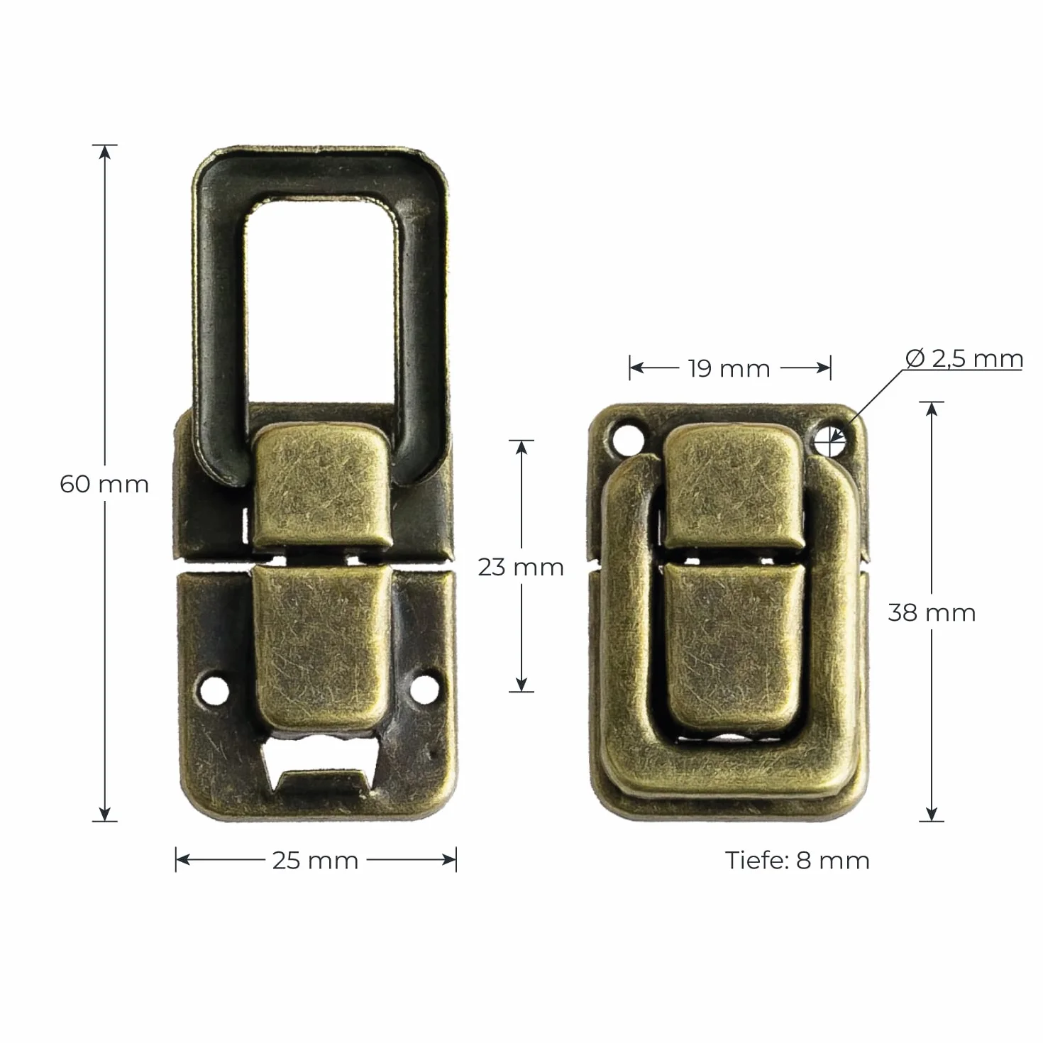 HMF 6492 metalowe zapięcia do walizek w stylu vintage | 2 sztuki | 25 x 38 mm | brąz
