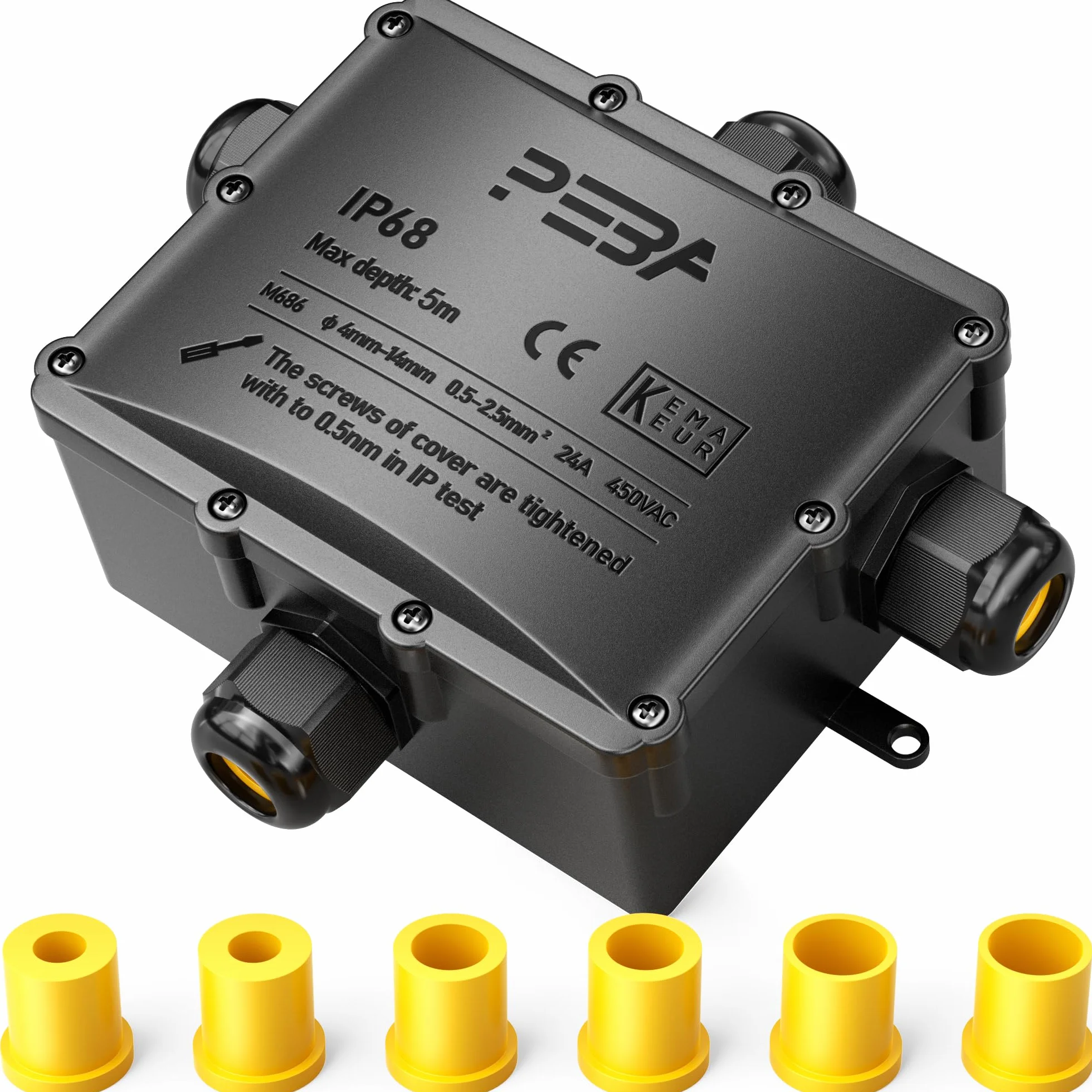 PEBA® Puszka przyłączeniowa, IP68 Zewnętrzna Wodoszczelna skrzynka rozgałęźna 4-drożne Wodoodpornych puszek rozgałęźnych, Wodoodporne złącze kablowe,na Ø 4-14mm ogrodu przyłączeniowa, Czarny