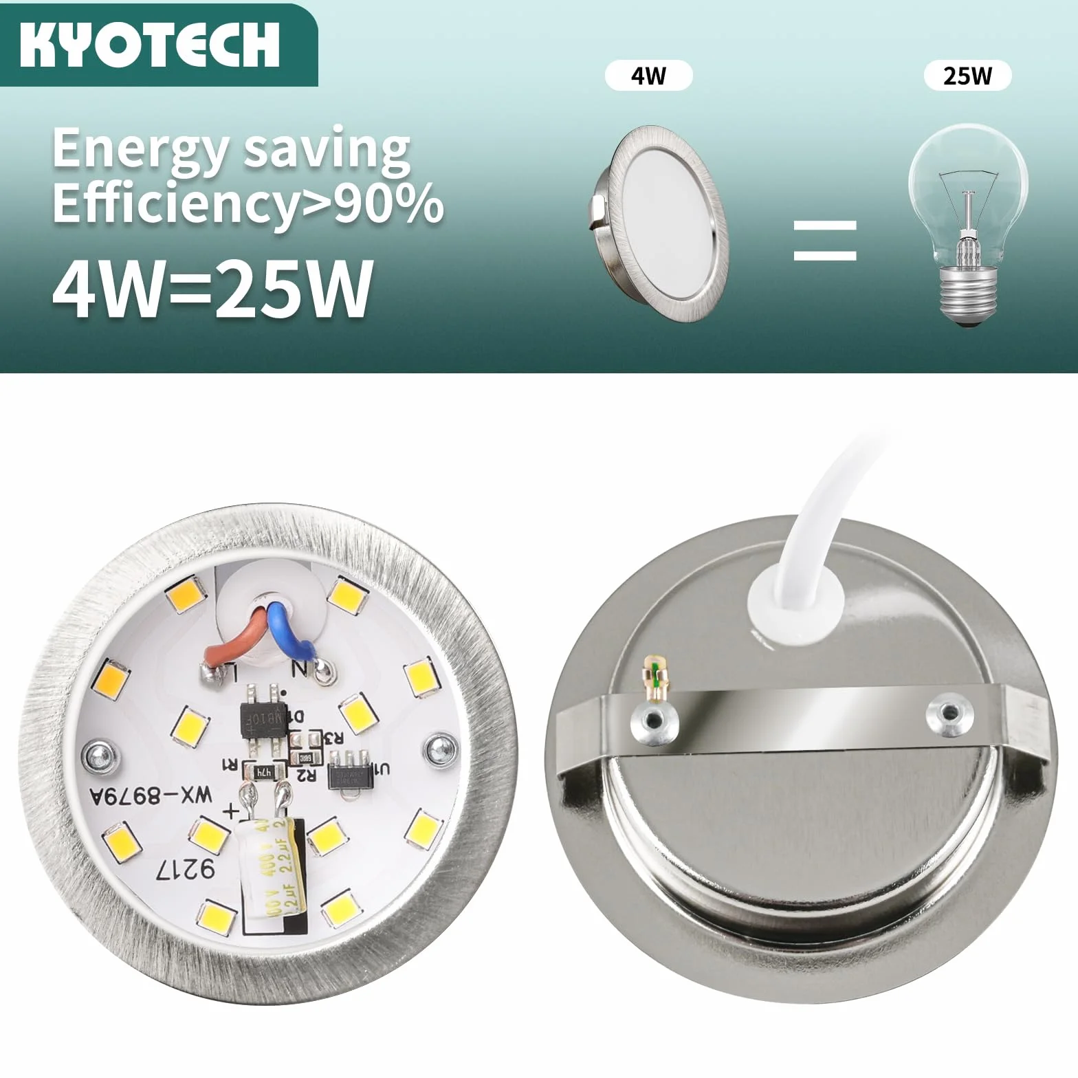 KYOTECH Reflektor LED do zabudowy 230 V G4 LED 3,5 W 4000 K neutralna biel 260 lm reflektor meblowy do zabudowy IP44 lampa do zabudowy meblowej kuchnia LED otwór 55-58 mm i 20 mm płaski, zestaw 6