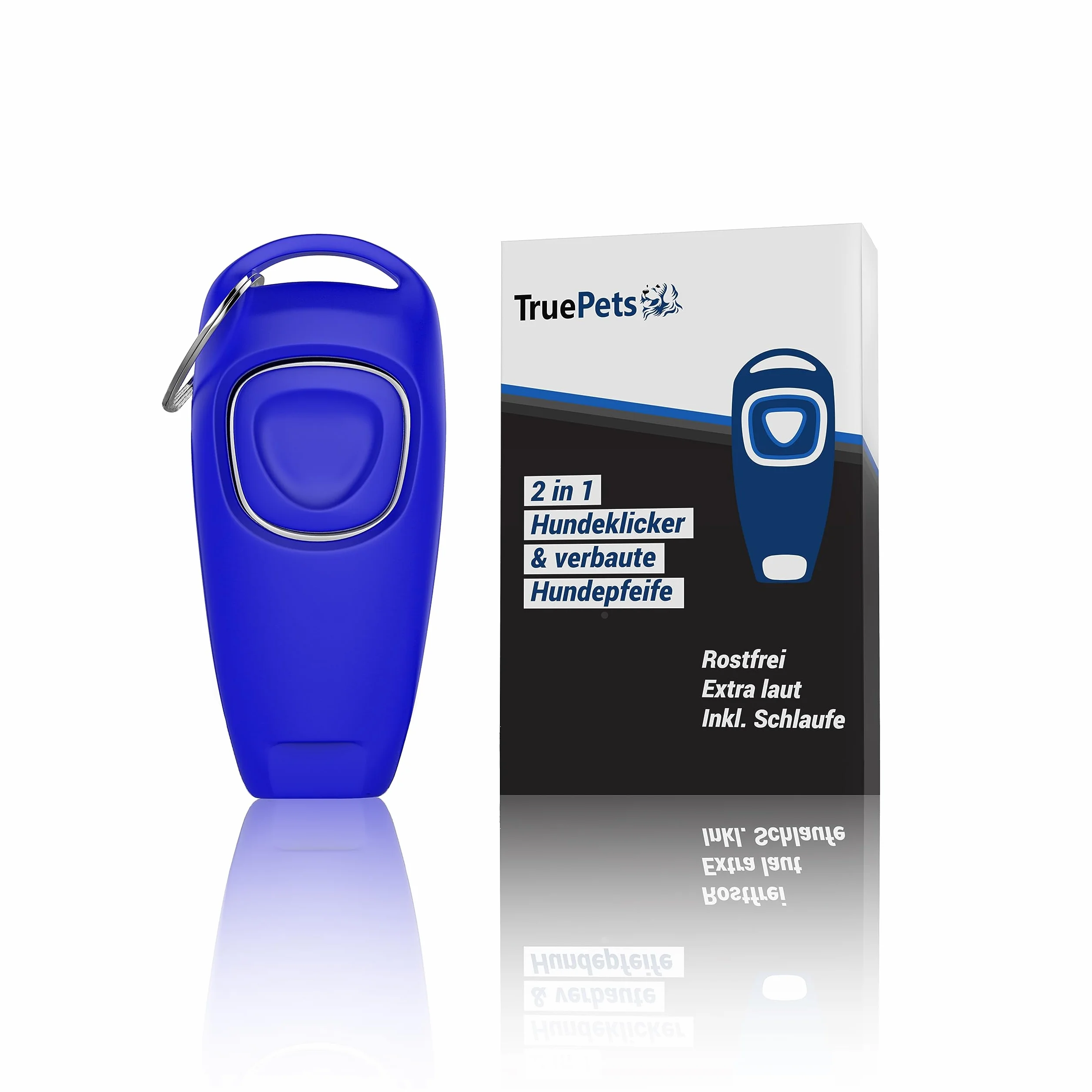 TruePets® 2 w 1 klik dla psa – clicker z gwizdkiem dla psa – kliker, idealnie nadaje się do edukacji psa, clicker doog – clicker kot – trening clicker kot – gwizdek dla kota / psa (niebieski)