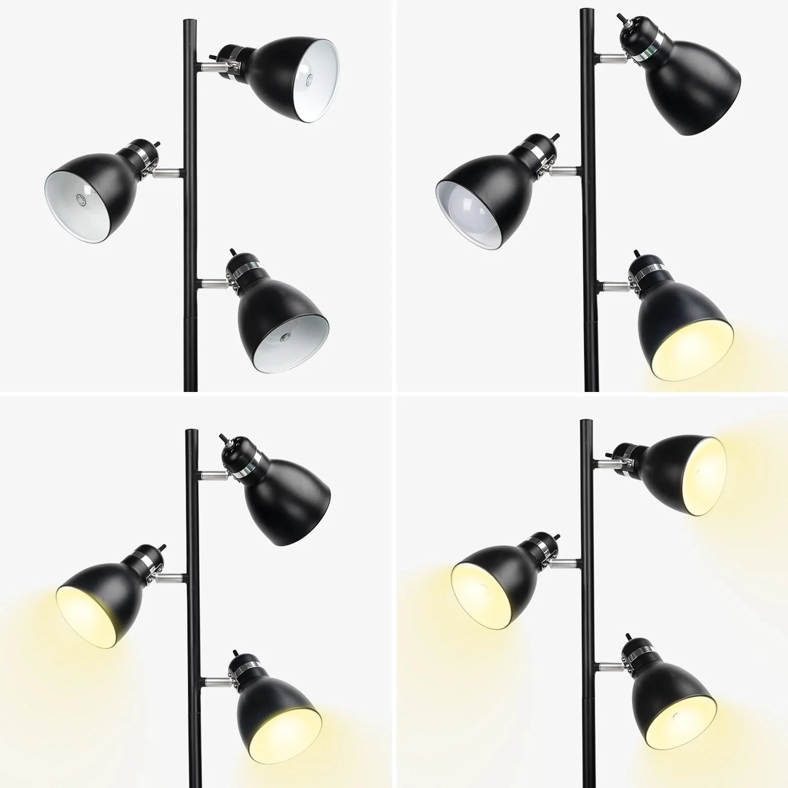 FIRVRE Lampa stojąca w kształcie drzewa z 3 regulowanymi obrotowymi metalowymi głowicami, czarna rustykalna lampa przemysłowa, lampa stojąca do salonu, sypialni, biura, podstawa E27