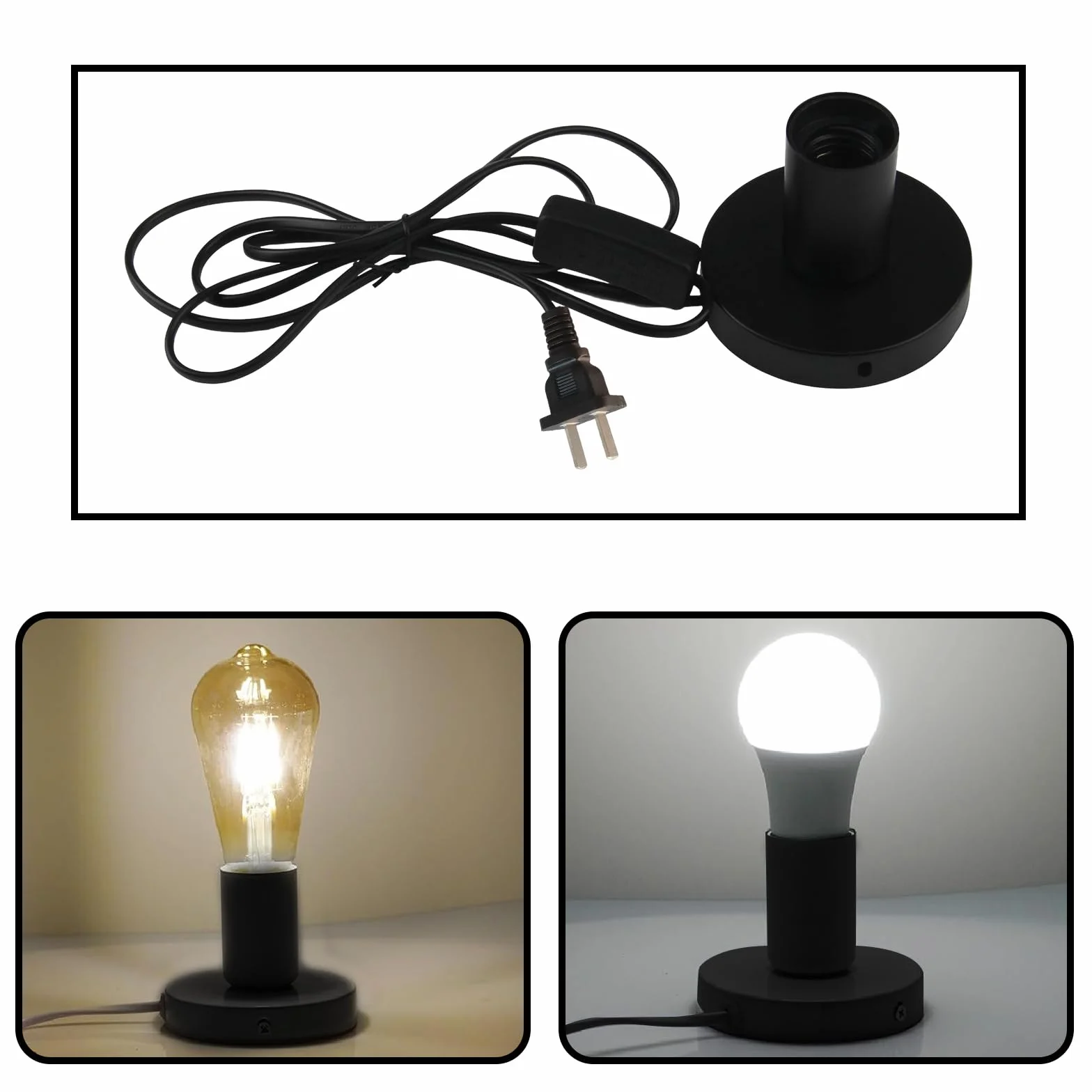 Oprawa lampy E27 z przełącznikiem czarna kabel 1,8 m retro