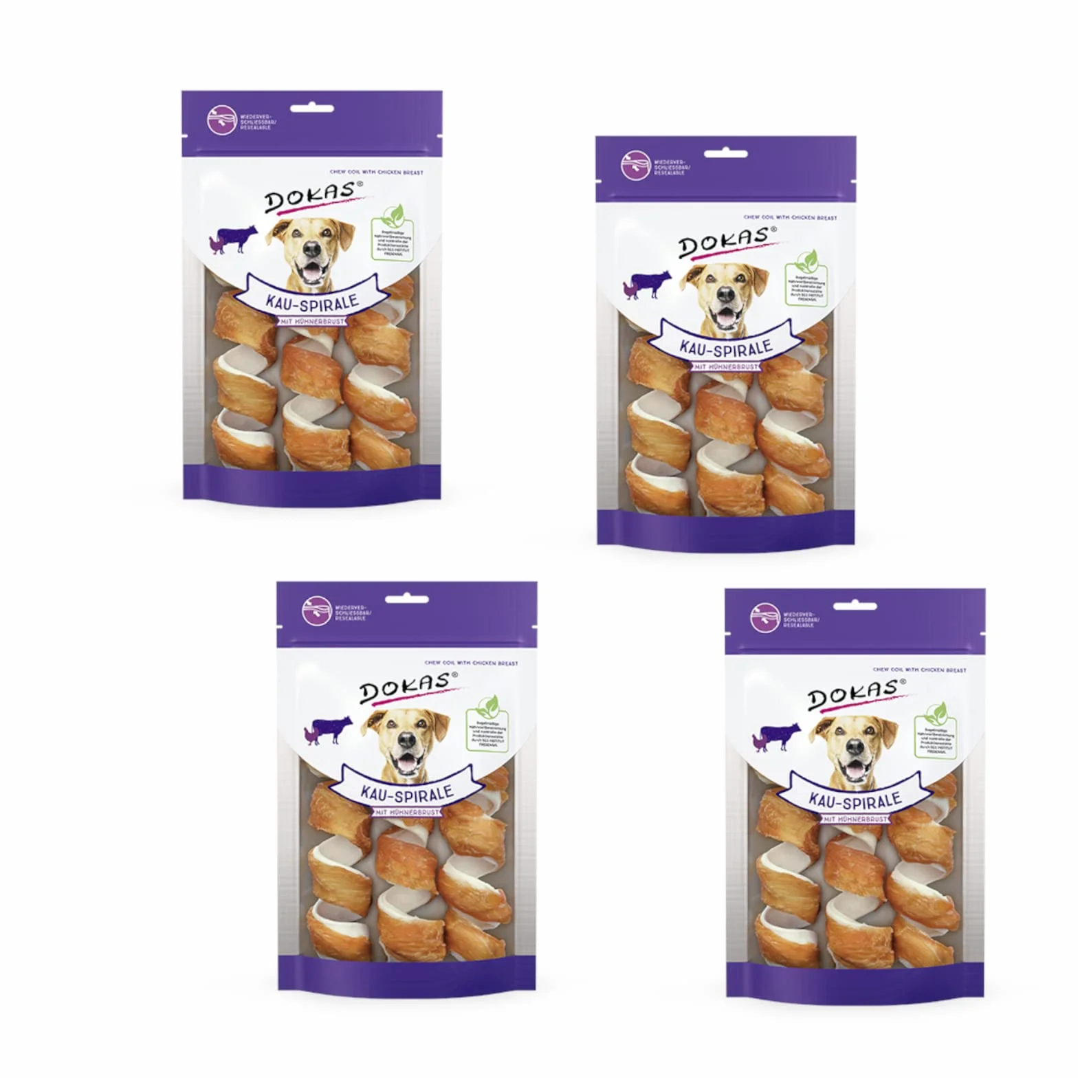 Dokas Dog Kau-Spirale z pierś kury dla psów, wiązki 4 x 110 g