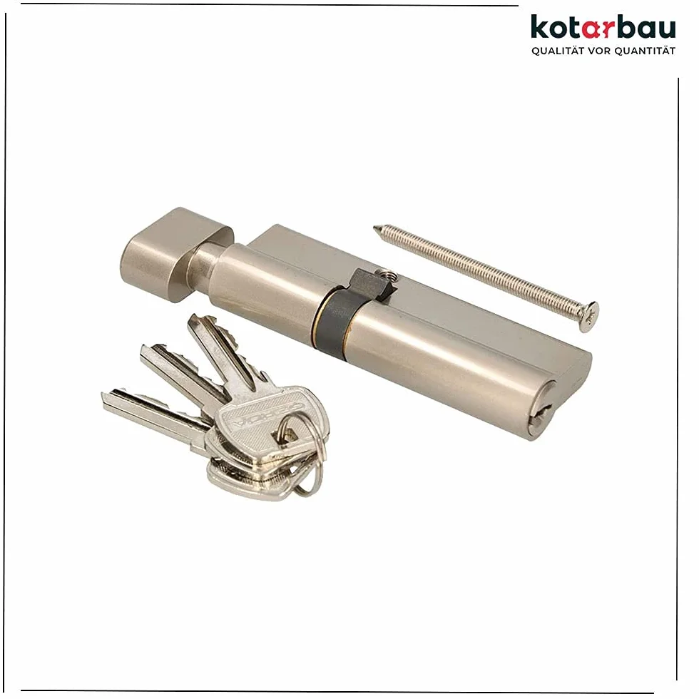 KOTARBAU Zamek Cylindryczny 30/30 Nikiel z Gałką - Cylinder Profilowy Do Drzwi - Zamek Podwójny