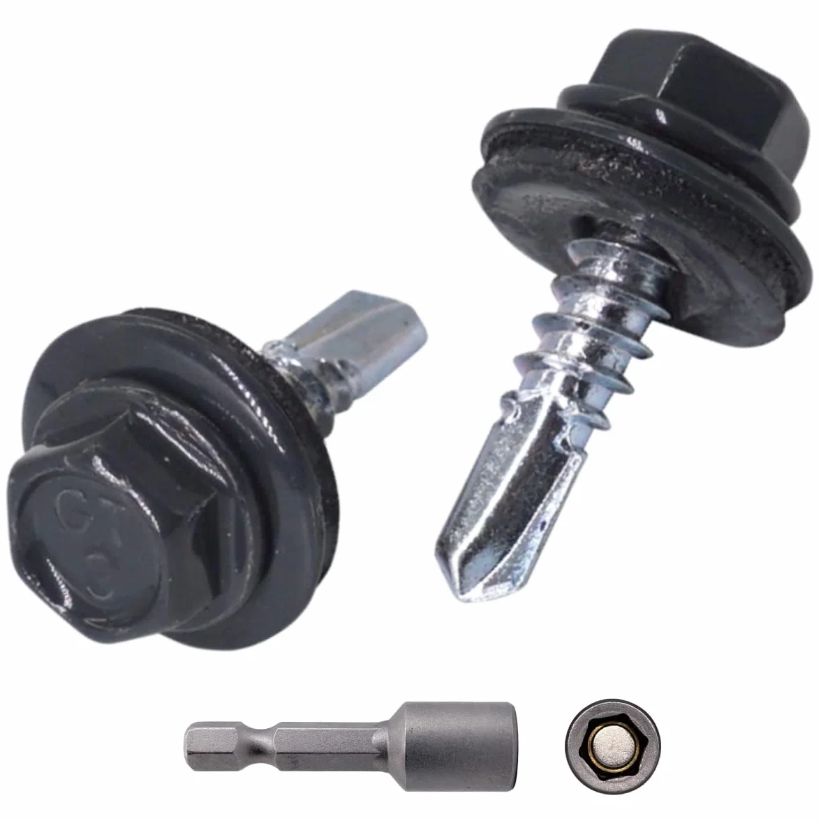 SKIR'CO (300 szt.) Metalowe śruby dachowe, 4,8 x 19 mm, malowane śruby samoniercące z podkładkami EPDM, śruba z blachy sześciokątnej (antracyt szary RAL 7016)