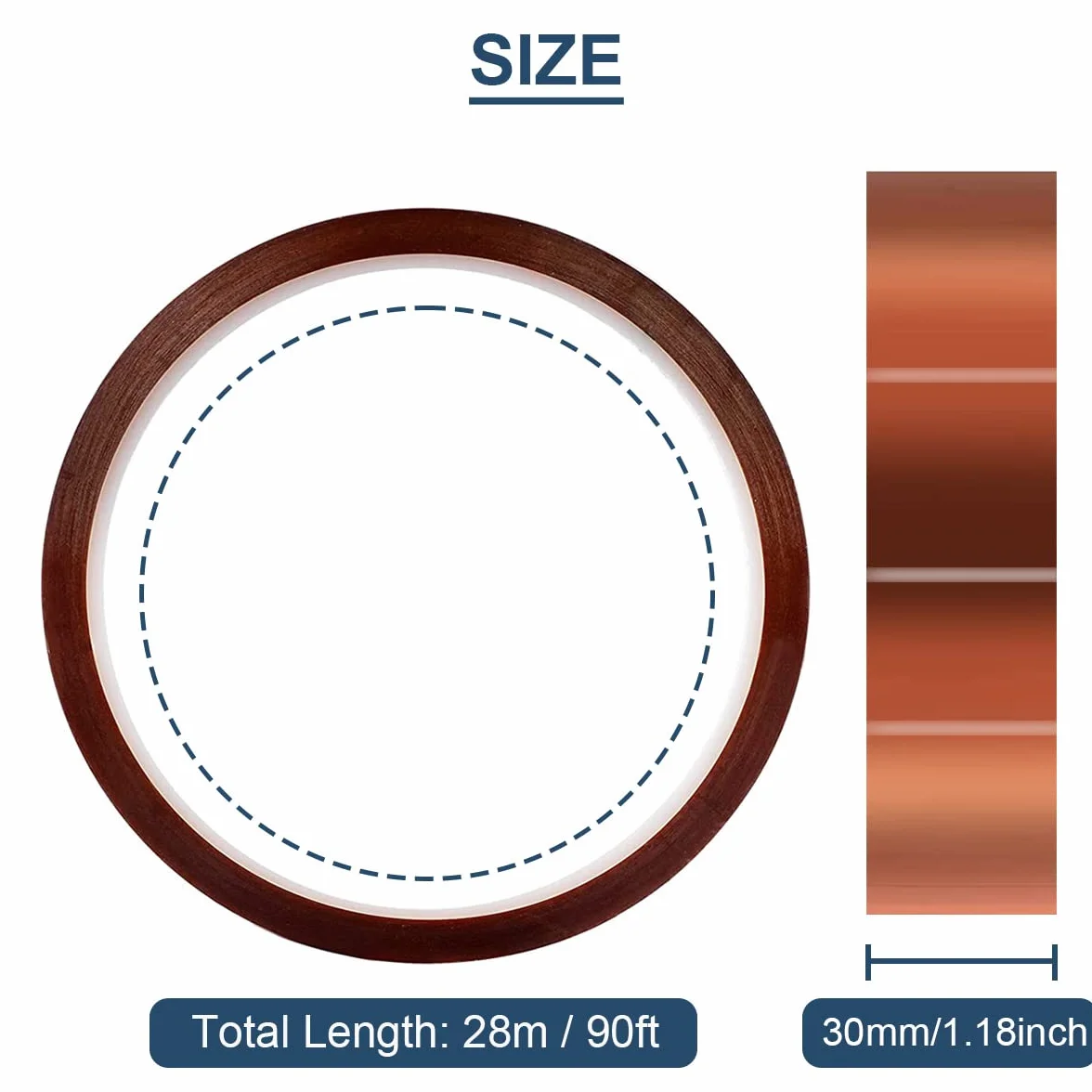 30 mm x 28 m (90 stóp) taśma wysokotemperaturowa taśma odporna na wysokie temperatury poliimidowa taśma termiczna taśma kapton do maskowania / lutowania / drukarki 3D / baterii