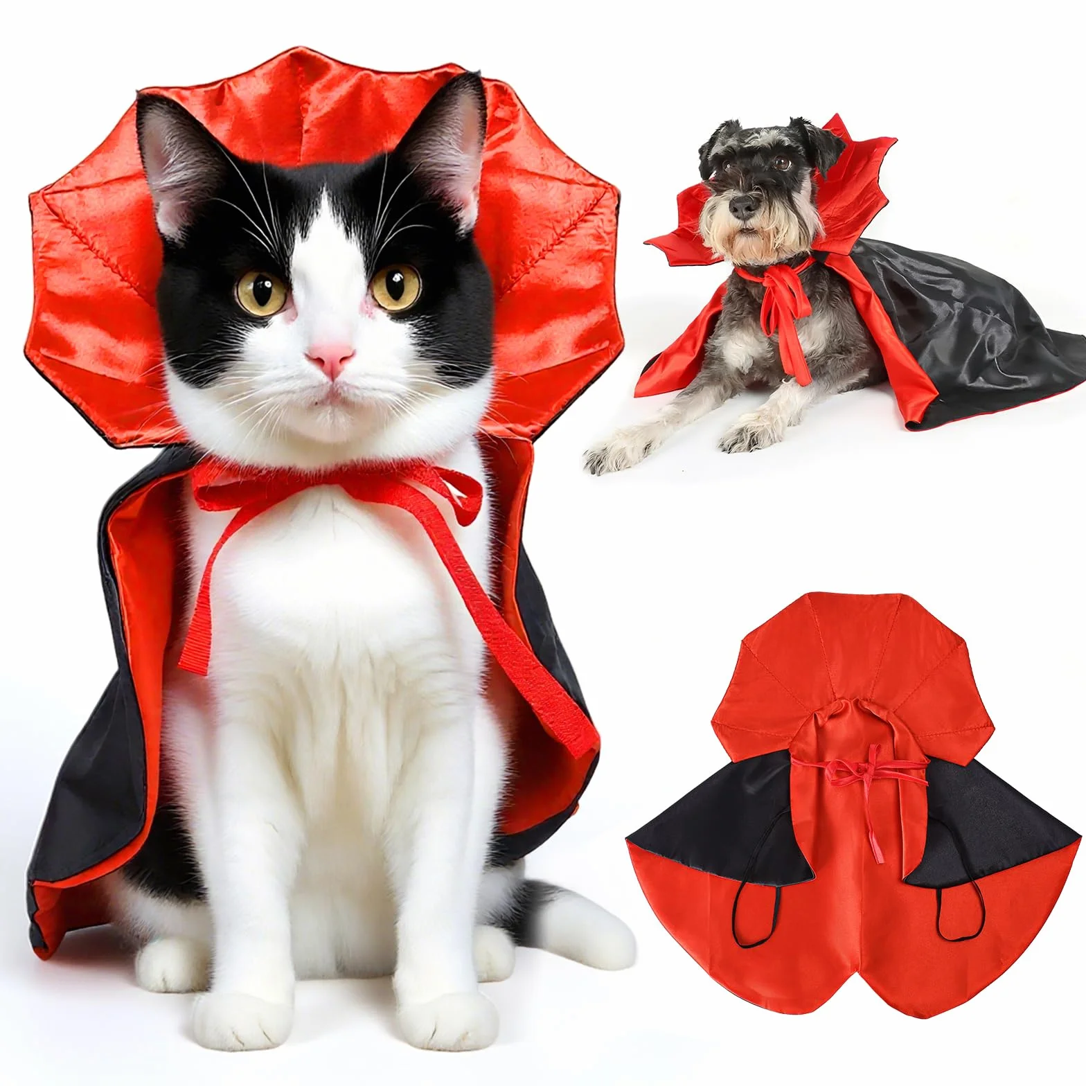 Kito Lee Peleryna wampira, kostium na Halloween dla małych psów i kotów, czerwony i czarny, regulowana szyja 17-70 cm