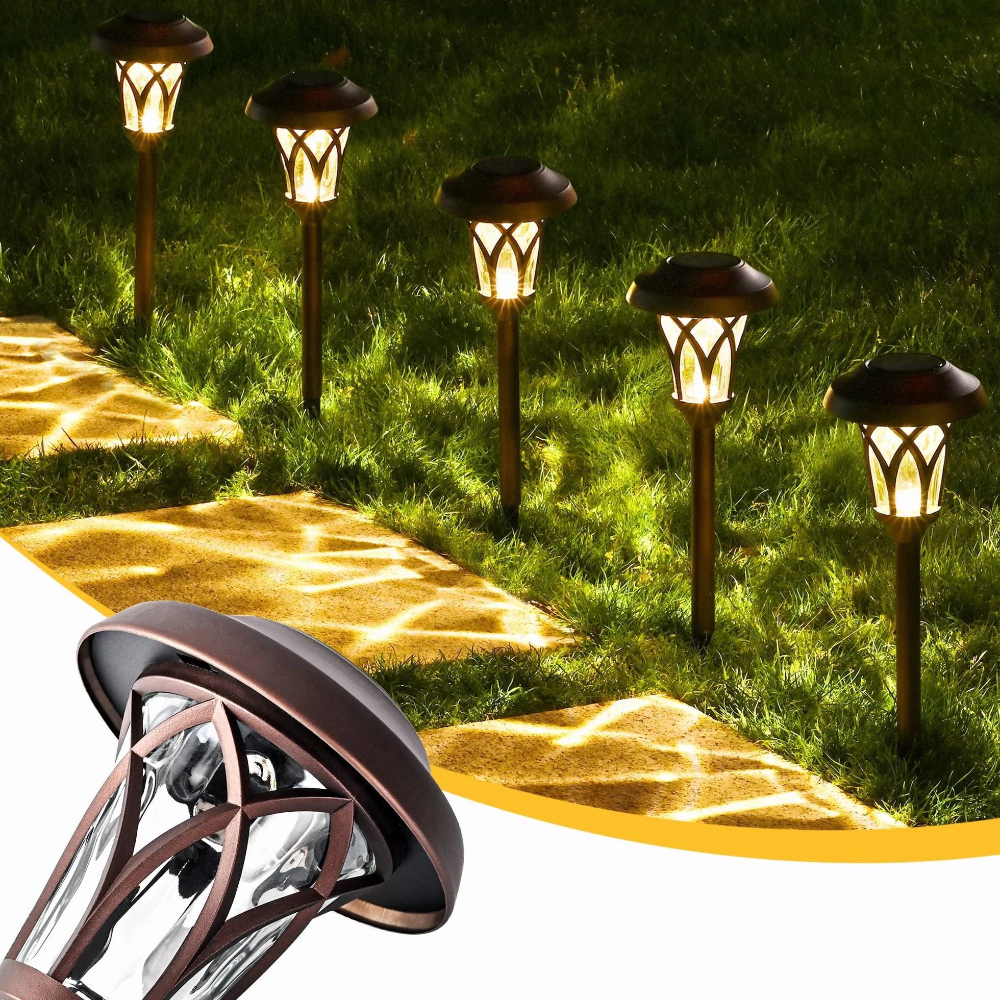 Solpex Lampy solarne do użytku na zewnątrz, 6 sztuk, solarne lampy ogrodowe, oświetlenie ścieżki do użytku na zewnątrz, wodoszczelność IP44, automatycznie zasilane energią słoneczną, na podwórko