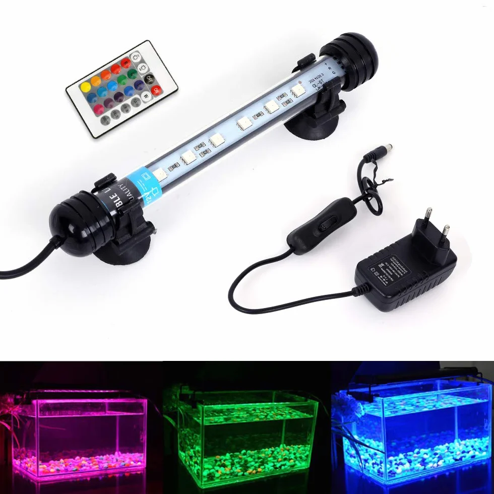 VARMHUS Lampa LED 18-112 cm do akwarium, wodoszczelna lampa do akwarium, wtyczka UE, podwodna belka świetlna LED (RGB, 37 cm)