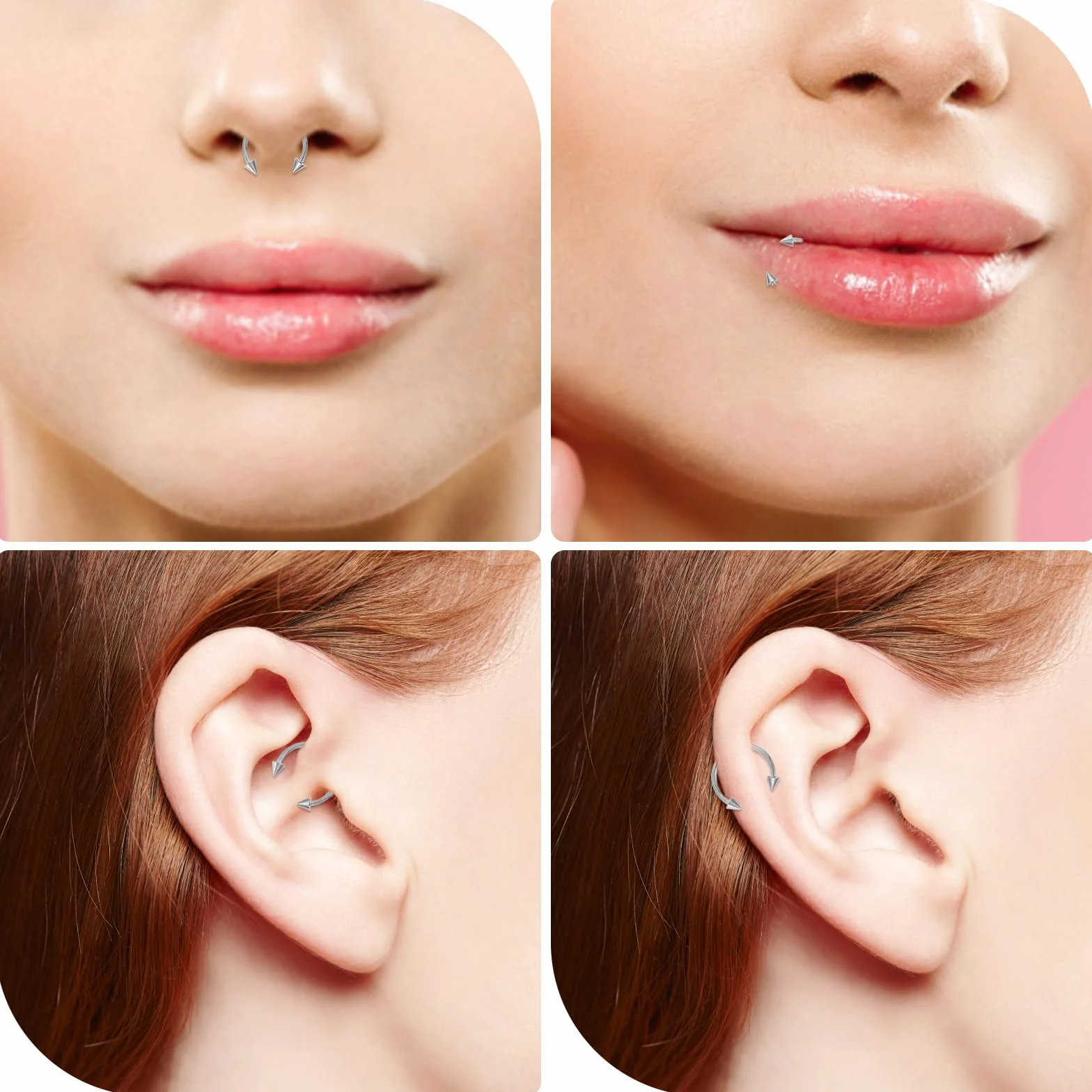 Yolev 16 szt. kolczyk do nosa ze stali nierdzewnej, piercing przegrody nosowej, biżuteria, podkowka, pierścionek z koralikami, helix, tragus, chrząstka