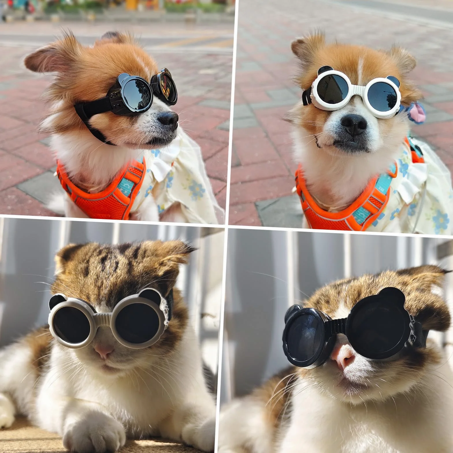 NAMSAN Okulary dla psów dla małych psów, okulary przeciwsłoneczne dla psów z okrągłą ramką, okulary przeciwwiatrowe chronione przed UV, okulary ochronne dla małych psów - czarne