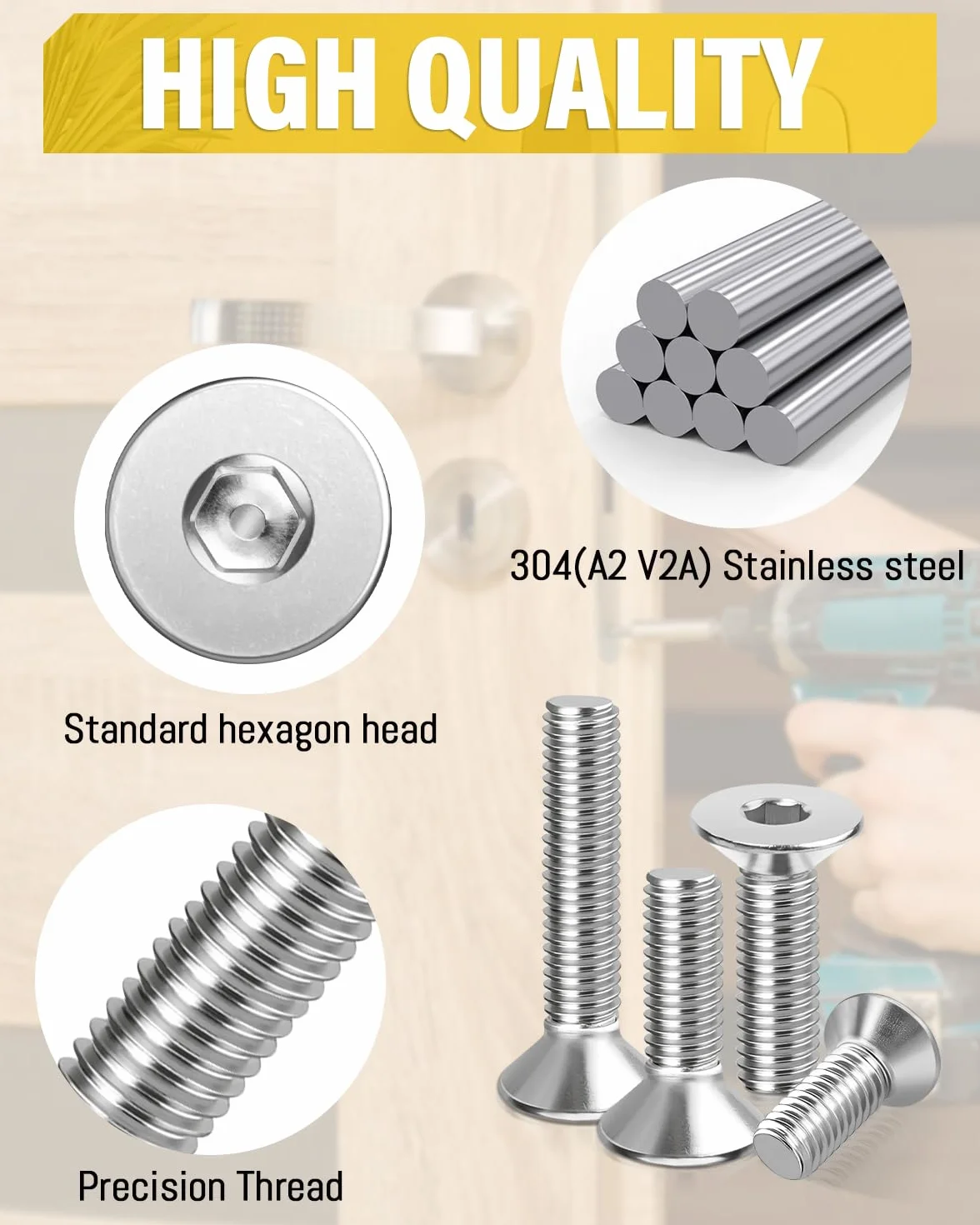 Caianwin 100 szt. śrub z łbem stożkowym M3 x 8 mm, stal nierdzewna, DIN 7991, z łbem stożkowym, z łbem stożkowym, metryczny, gwint standardowy