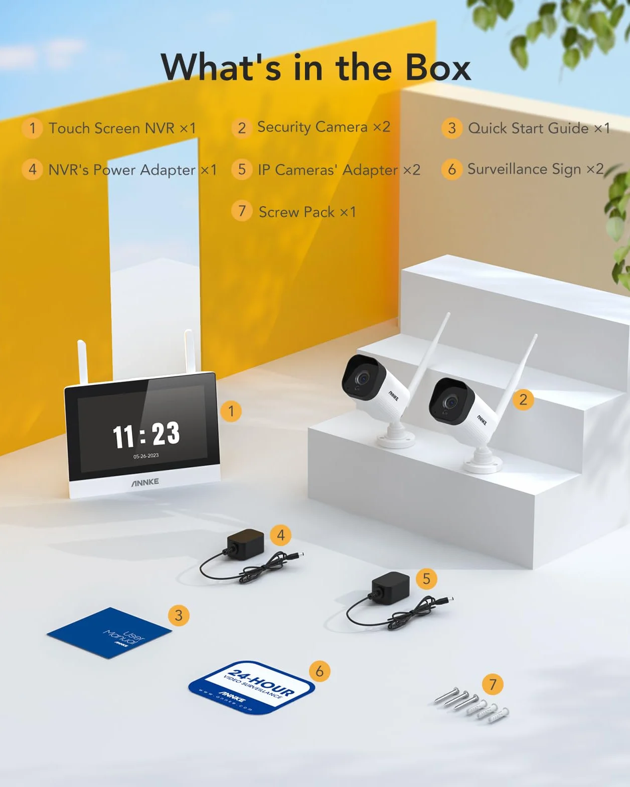 ANNKE Bezprzewodowa kamera do monitoringu 3 MP 7" ekran dotykowy NVR 4CH 5 MP 2 kamery