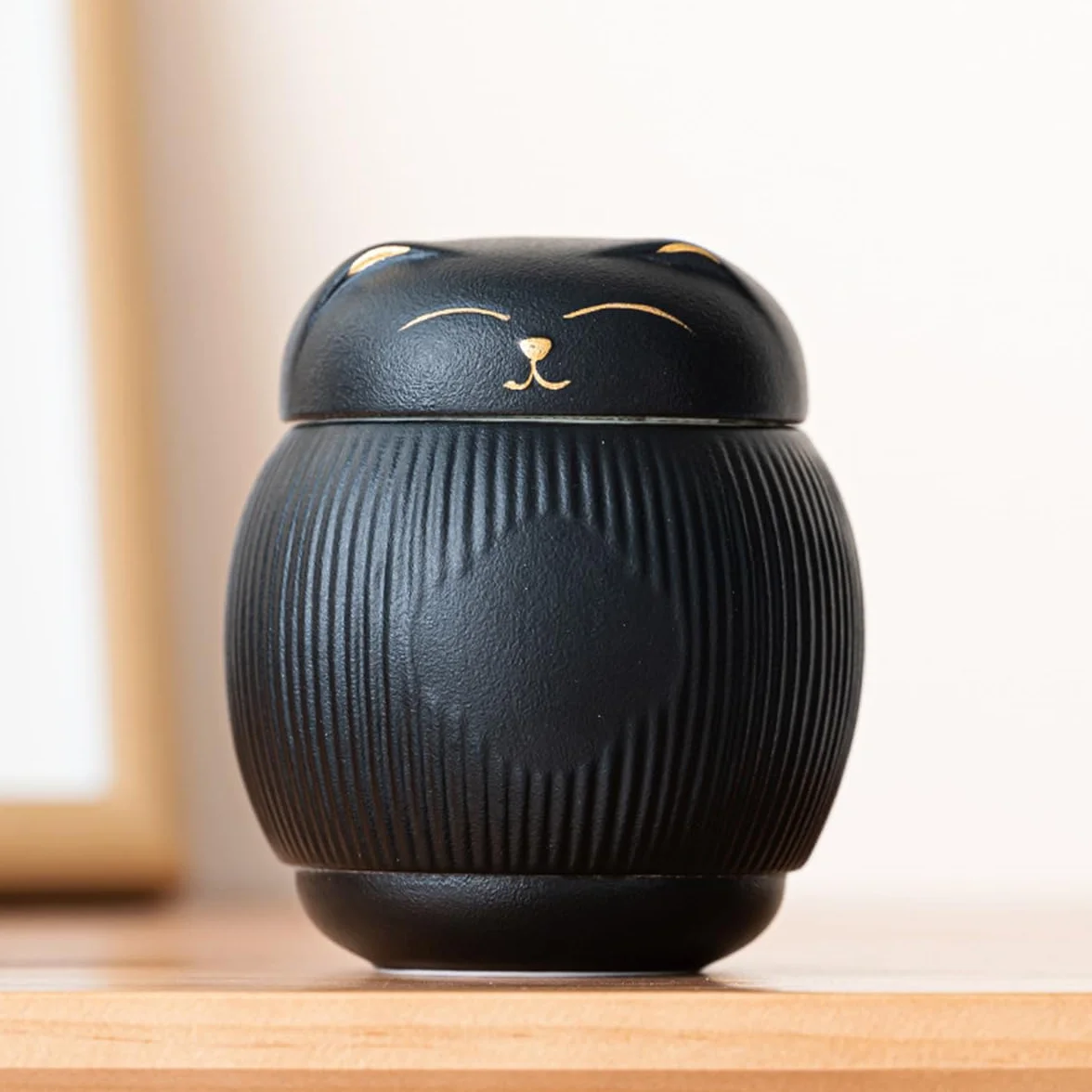 Ubric Ceramiczna urna dla kota, urna dla zwierząt, pudełko z pamięcią na popiół, urna dla kota (czarna)