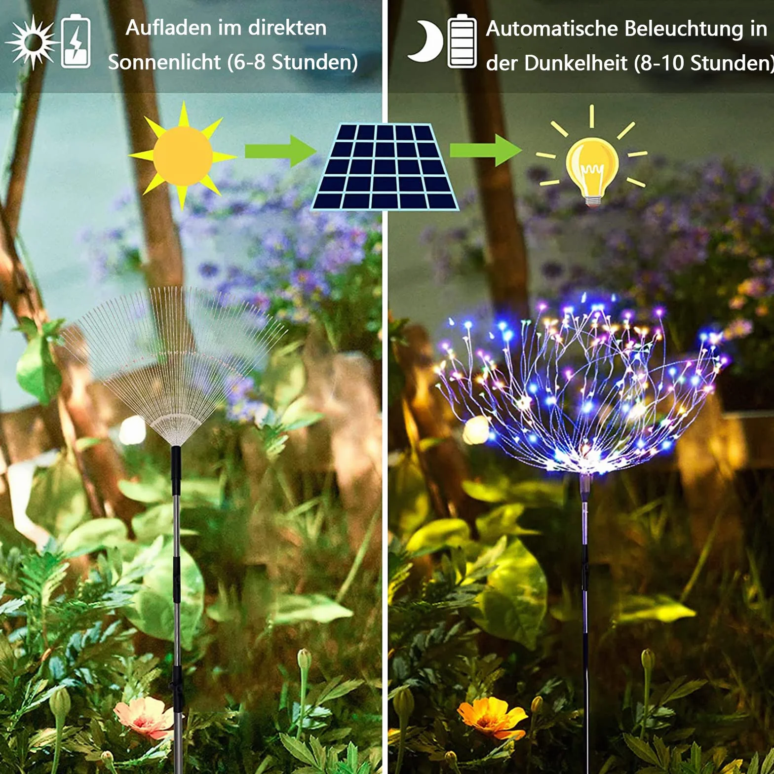 Sunlisky Lampy solarne do użytku na zewnątrz, oświetlenie bożonarodzeniowe, do ogrodu, na zewnątrz, 4 sztuki, 480 LED z 17 przyciskami, pilot zdalnego sterowania, IP65, dekoracja ogrodowa LED