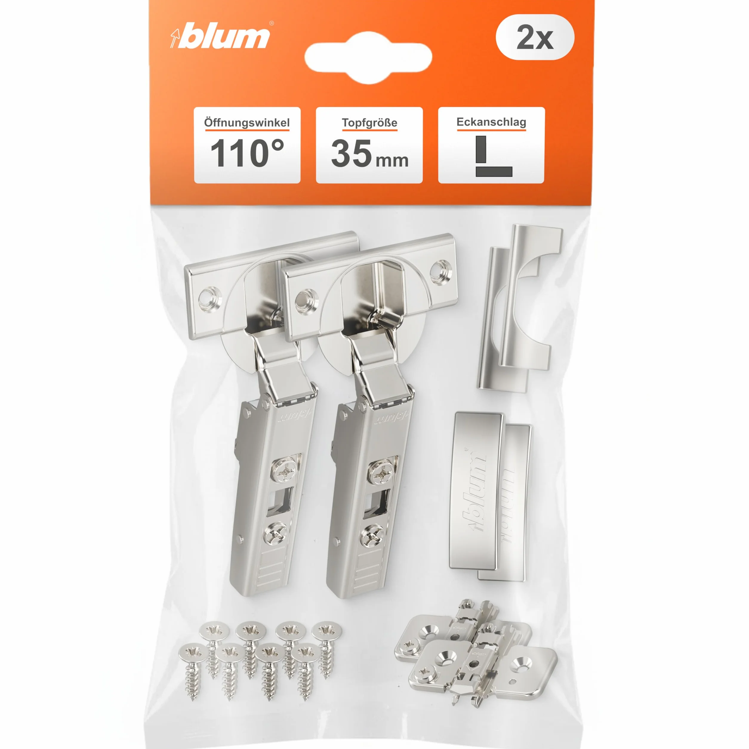 blum 2x zawias meblowy CLIP top 110° I zawias puszkowy 35 mm I prowadnik krzyżowy CLIP montowany oddzielnie, odstęp 0 mm | regulacja 3D boczna, wysokości, głębokości | niklowany | nakładany
