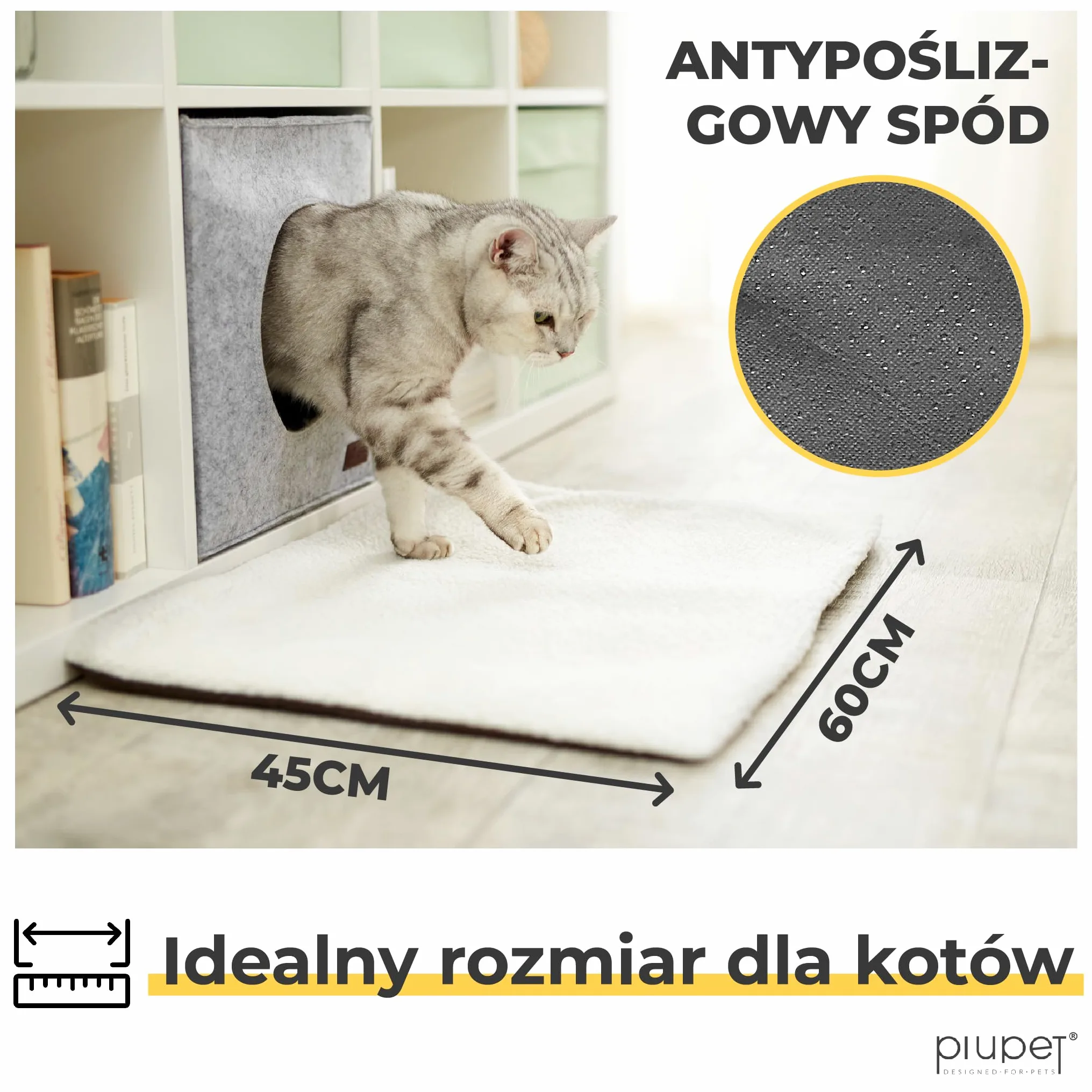 PiuPet® Samonagrzewający się Koc dla Kota 60x45cm Mata Bez Prądu Antystresowy Biały