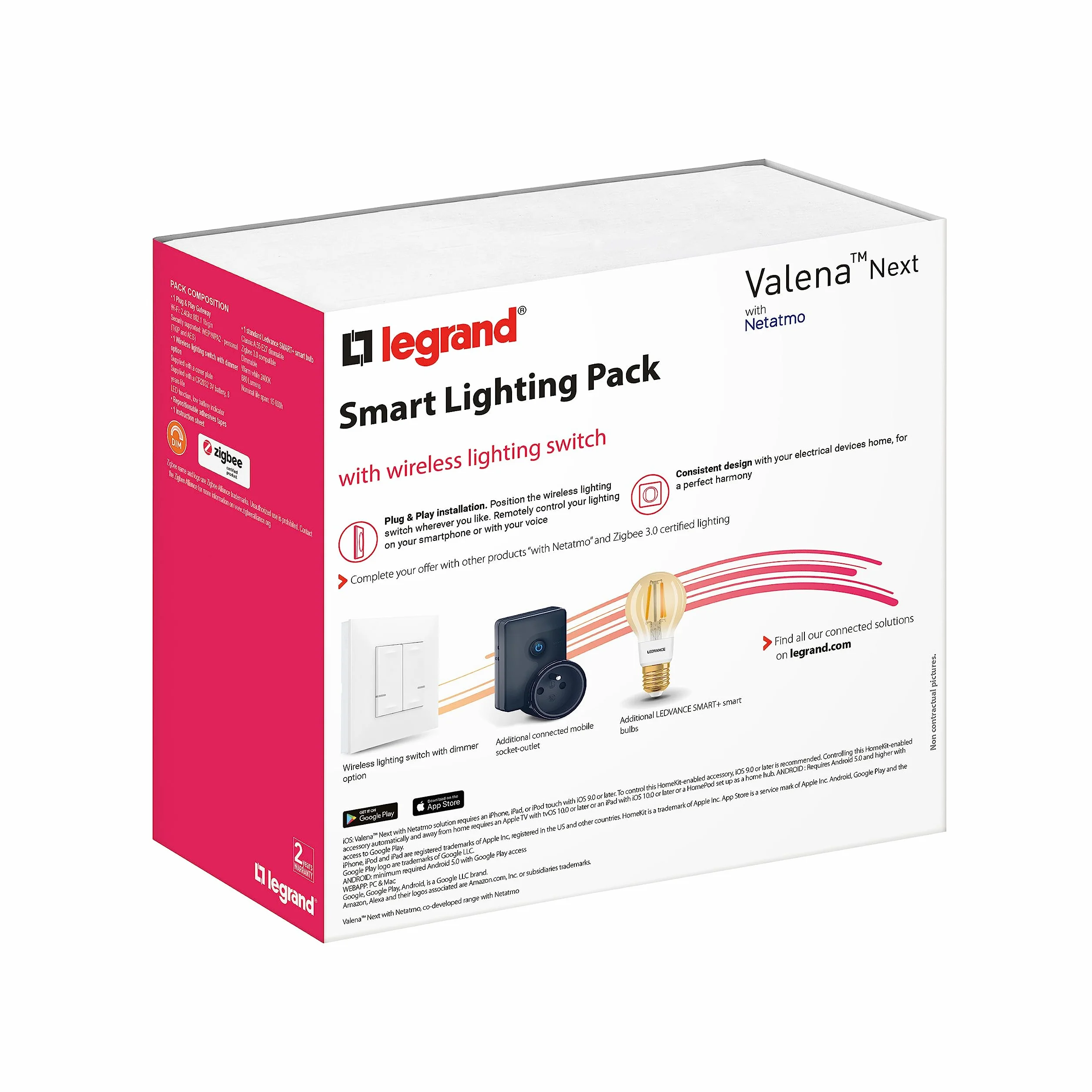 Legrand Valena Next Netatmo Pakiet startowy Gateway Plug Bezprzewodowe polecenia oświetleniowe Inteligentna żarówka Vintage E27 Czarny