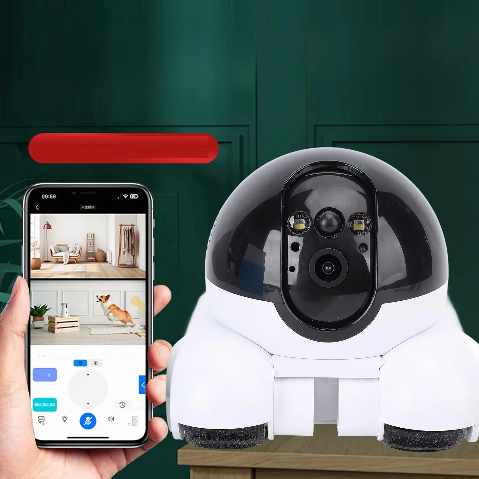 Kamera Robotów na Kołach 1080p Podwójna Obiektyw, 2MP Ruchomy Aparat Bezpieczeństwa z Dwukierunkową Rozmową, Zdalne Sterowanie 360°