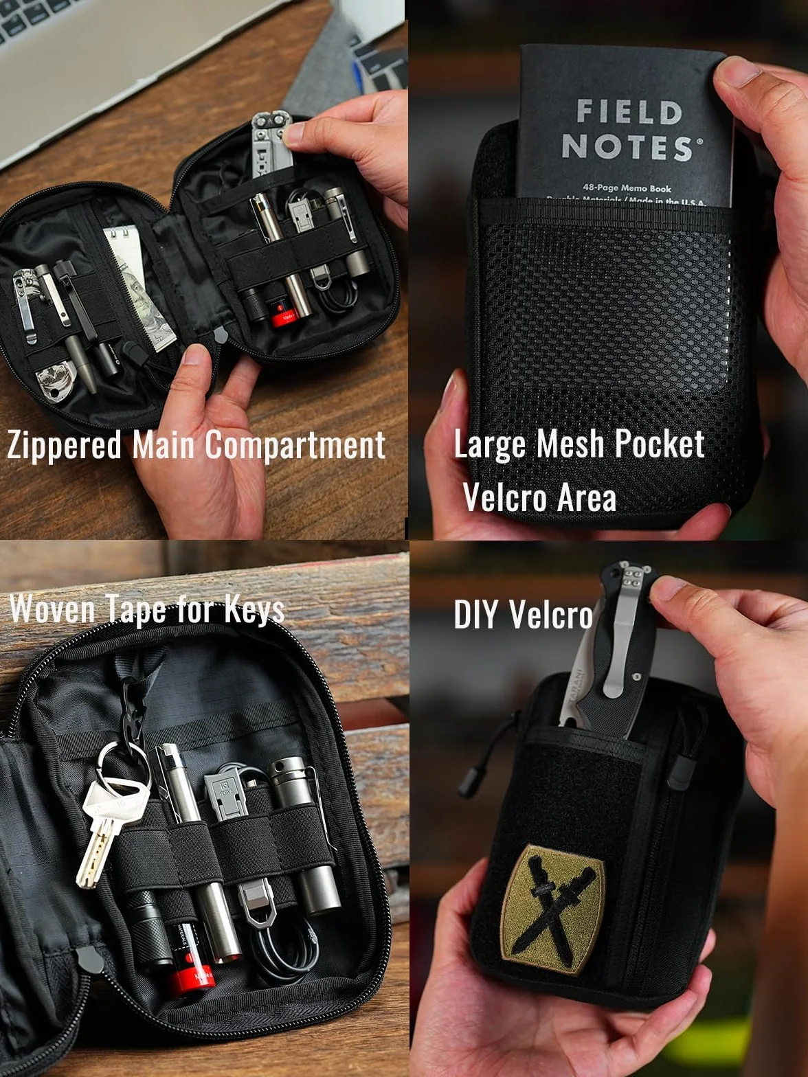 Sayram SP5 EDC Organizer Narzędzi, mała torba na narzędzia z zapięciem na rzepy, EDC Pouch torba taktyczna z 6 kieszeniami na wyposażenie EDC, organizer multitool z zamkiem błyskawicznym – czarny
