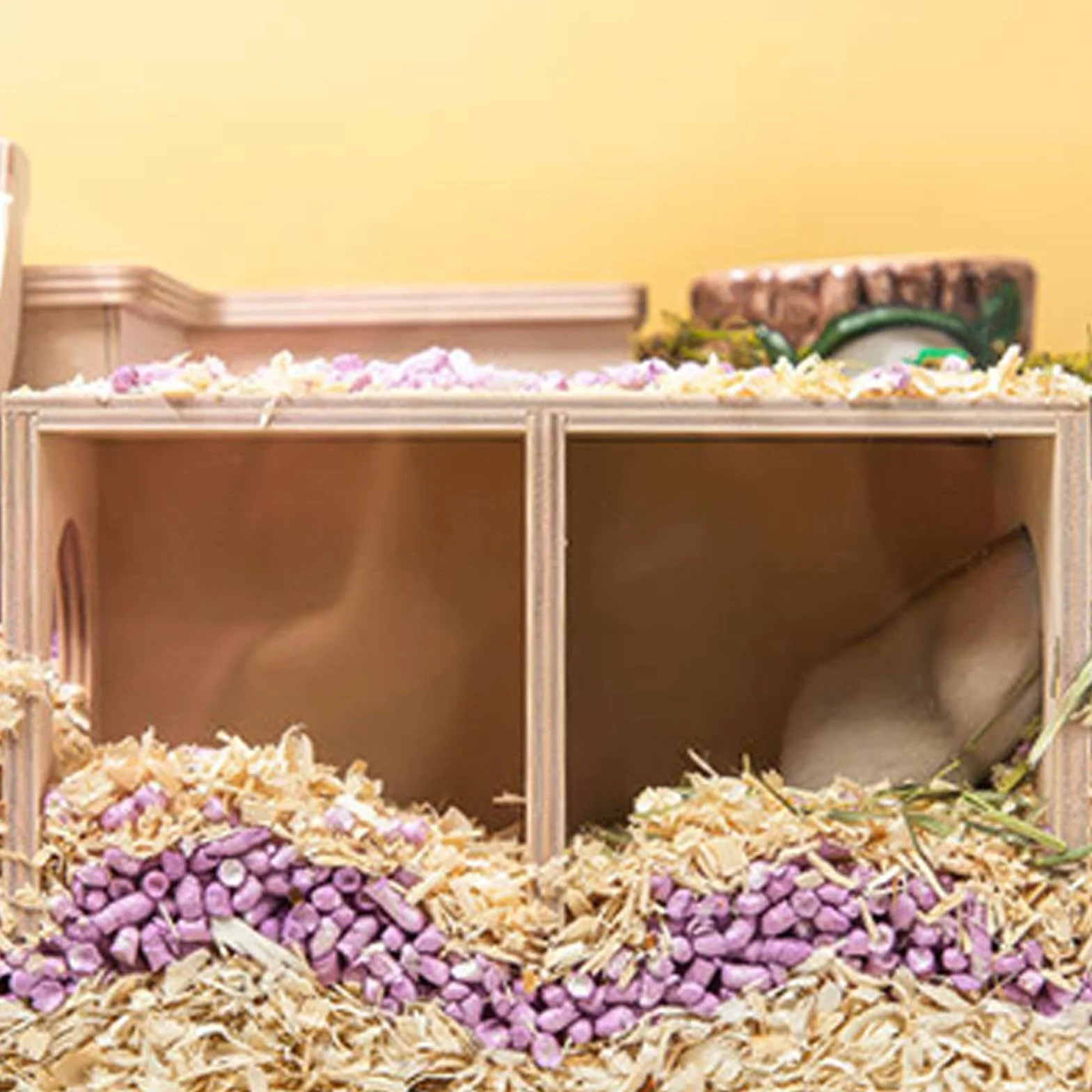 Wooden Hamster Conceal Habitat, 2-Chamber Multi-Room Small Animal Hiding Place, Natural Wood Hamster House and Maze, Cozy Shelter and Landscape Ornament for Hamsters, Gerbils,small Pets