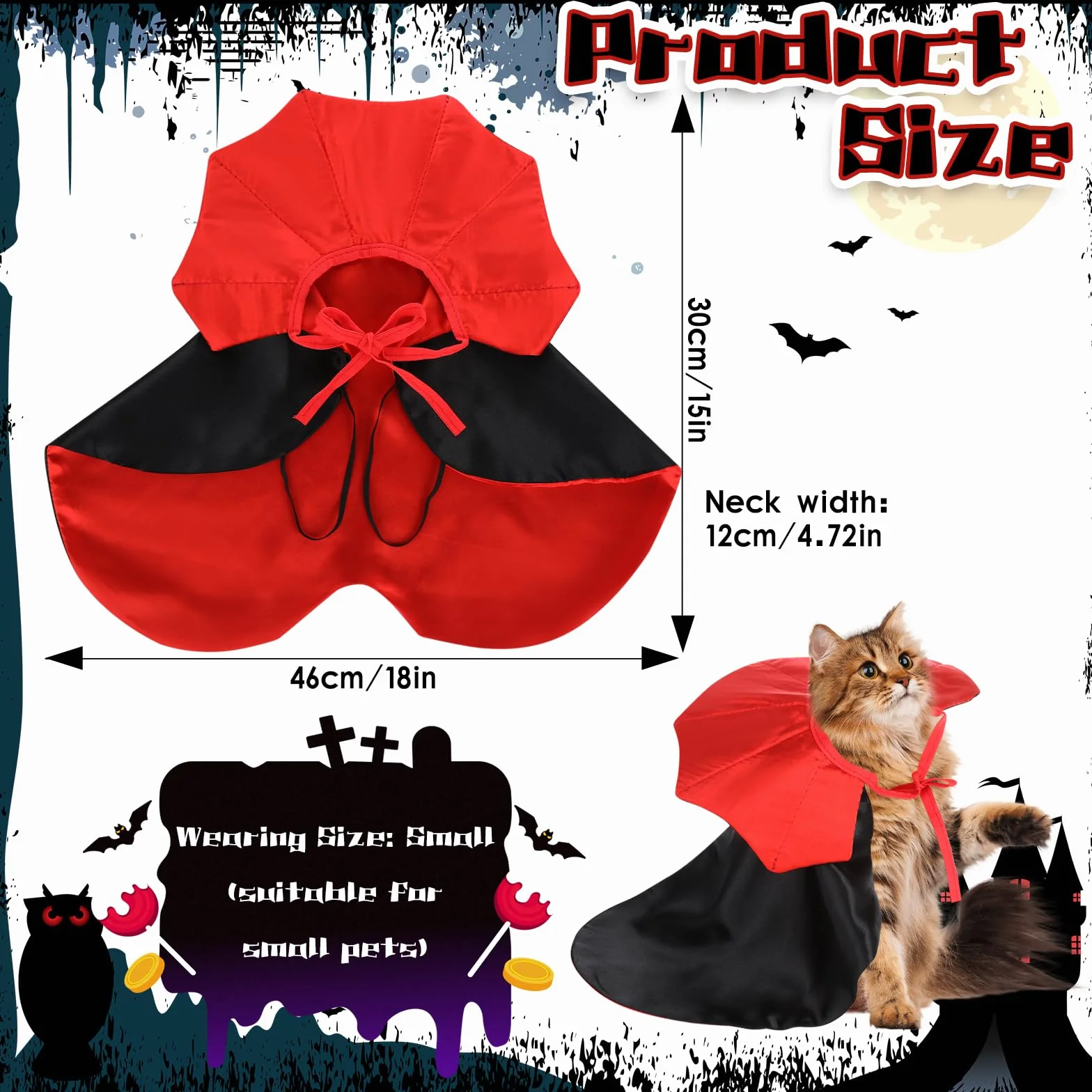 Kostium dla psa na Halloween, peleryna, kostium wampira dla kotów, psa, kota, zwierząt domowych, peleryna dla zwierząt domowych, kostium dla psów, Halloween, kostium Cosplay dla małych psów i kotów