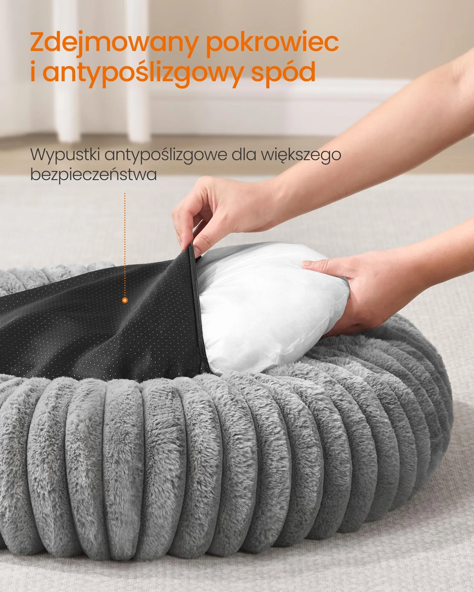 Feandrea Legowisko dla psa, legowisko dla małego kota, średnica 50 cm, zmywalna poduszka, miękka wyściółka, antypoślizgowe, gołębia szarość PGW301GD01