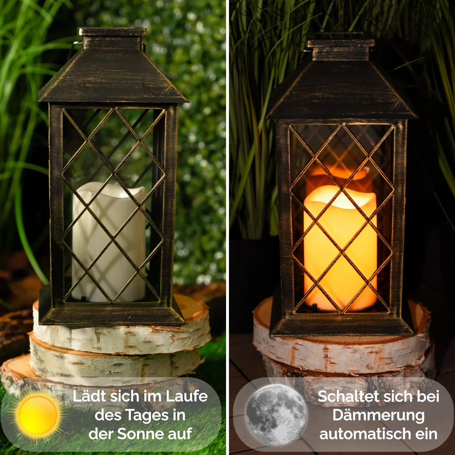 Lumiled 2x latarnia solarna na zewnątrz, latarnie solarne LED ze szkła z efektem migającej świeczki, latarnia solarna z efektem świeczki IP44, vintage patyna, wisząca, dekoracyjne światło, latarnia