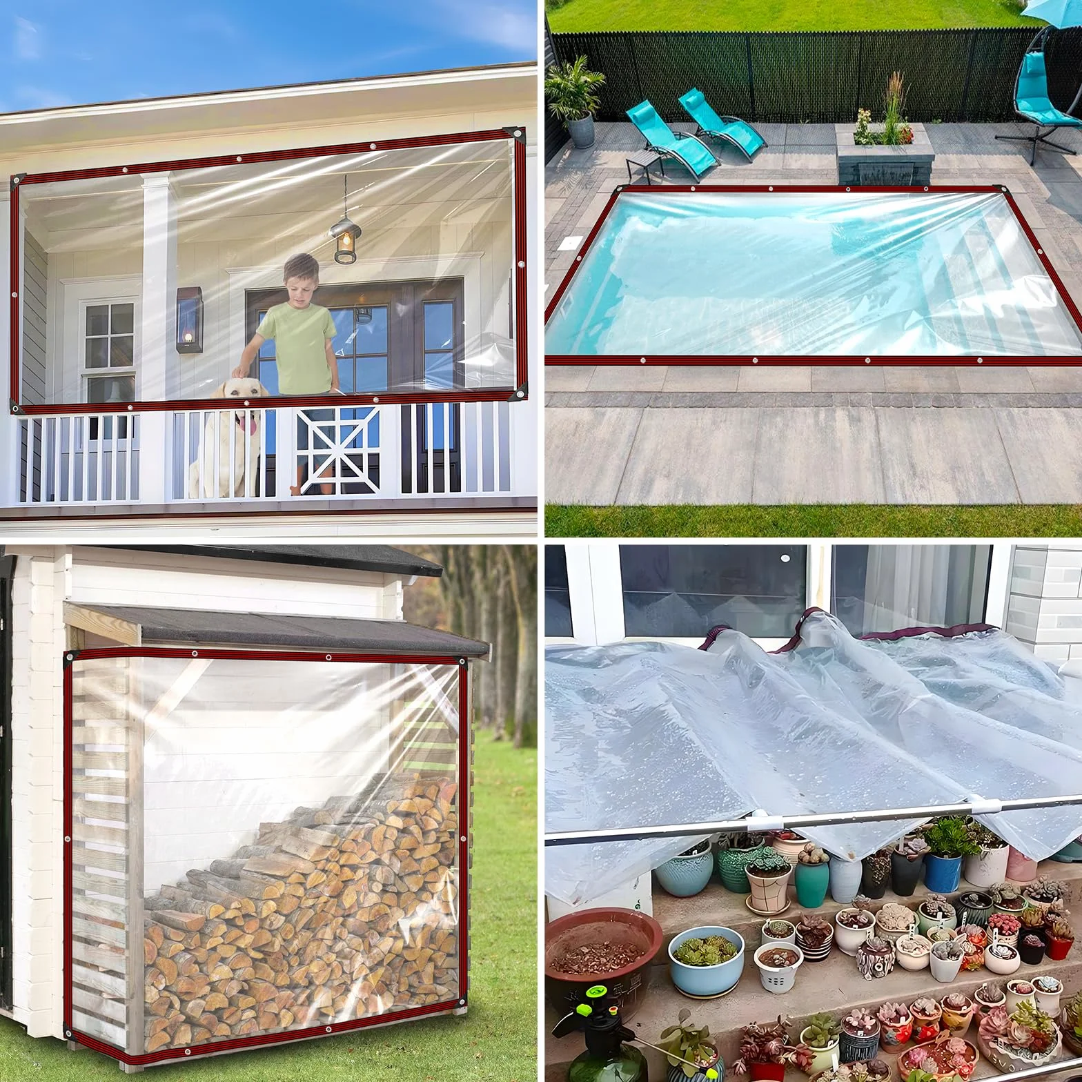 Przezroczysta plandeka – 2 x 3 m, wodoszczelna, z oczkami, przezroczysta, do domku wodnego, plandeka ogrodowa, plandeka ochronna na taras, balkon, do użytku na zewnątrz, do wiaty samochodowej