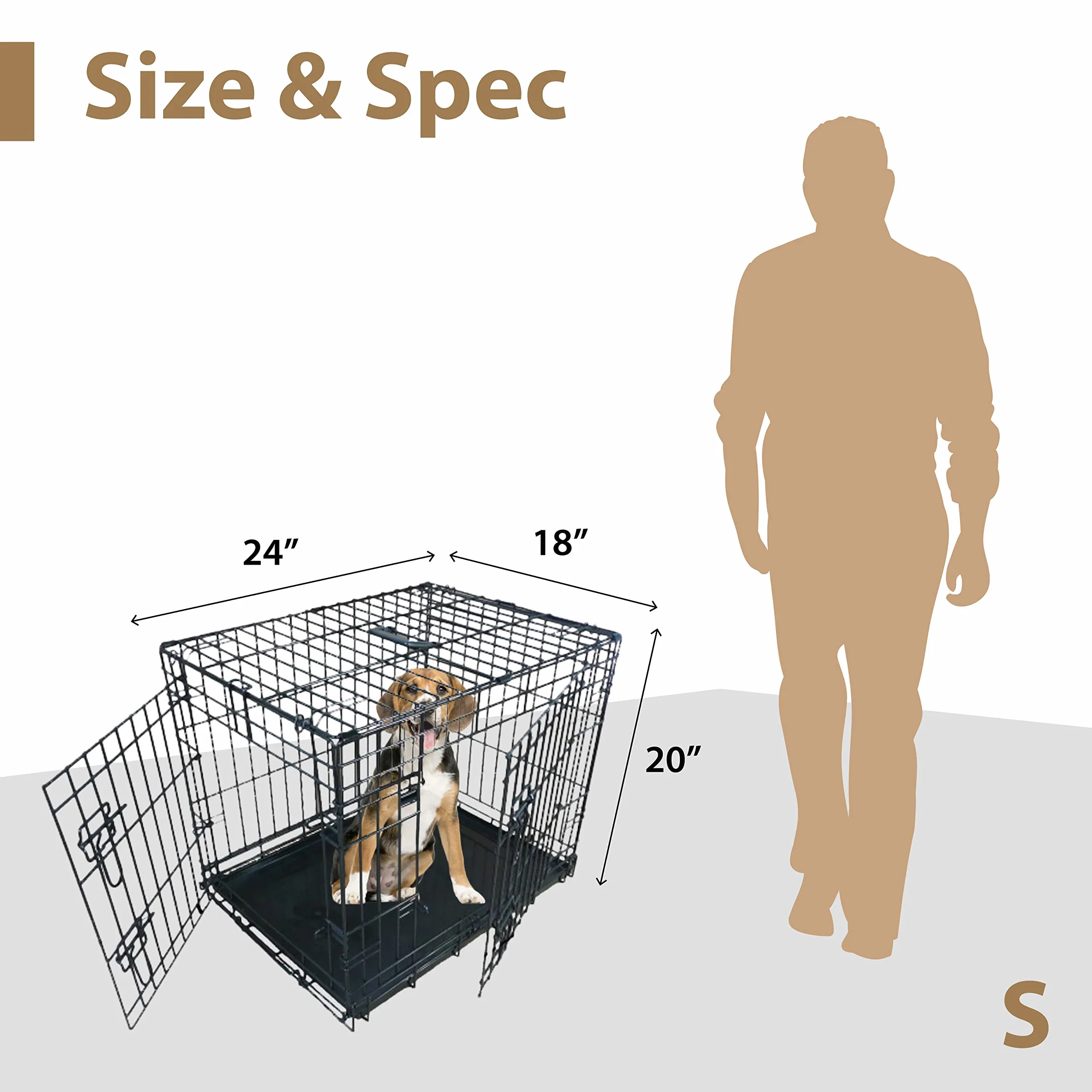Ellie-Bo Czarna standardowa mała 61 cm składana 2-drzwiowa klatka dla psa/skrzynia z metalową tacą