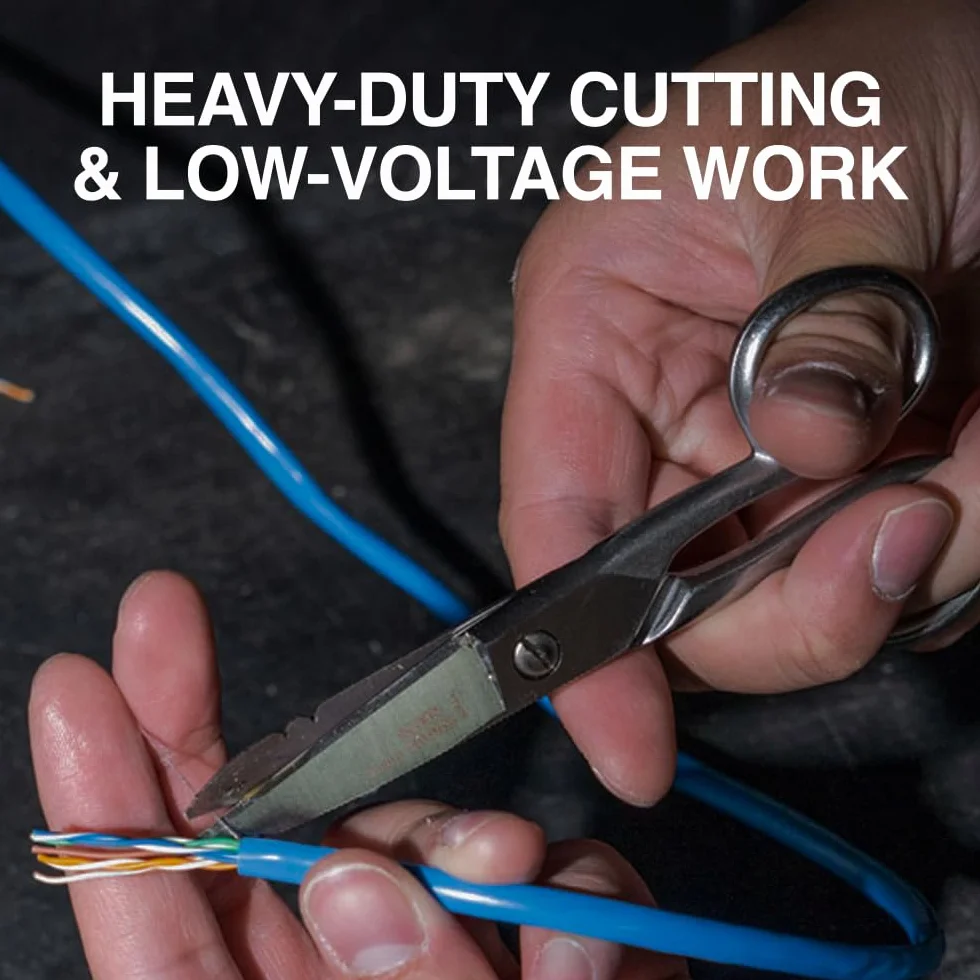Klein Tools Nożyczki dla elektryków ze stali nierdzewnej 2100-9 z nacięciami ściągającymi, 5-1/4 cala, wyprodukowane w USA