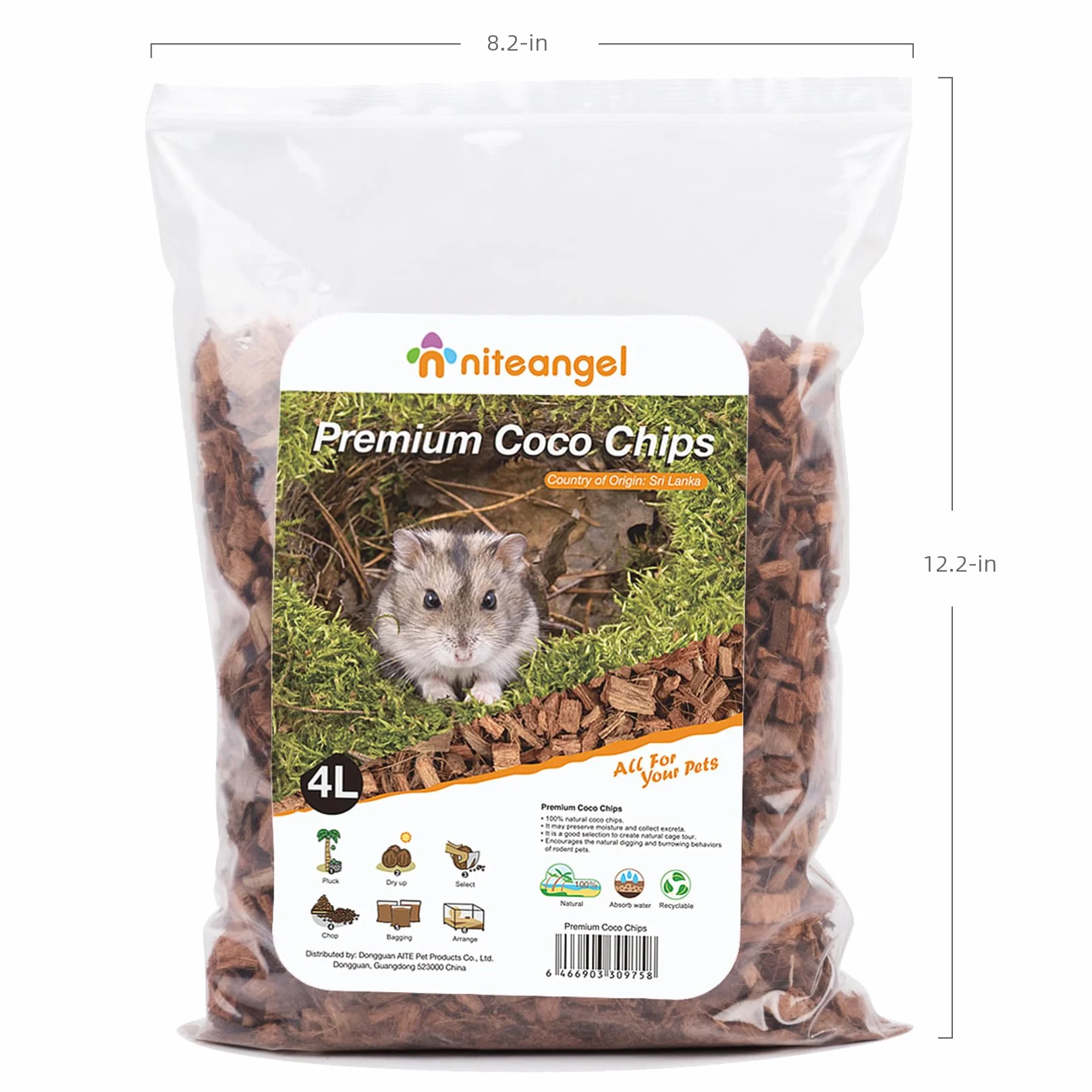 Niteangel Naturalna pościel dla chomika Coco dla zwierząt domowych dla karłowatych chomików syryjskich, myszoskoczków, myszy, Degus lub innych małych zwierząt (chipsy coco)