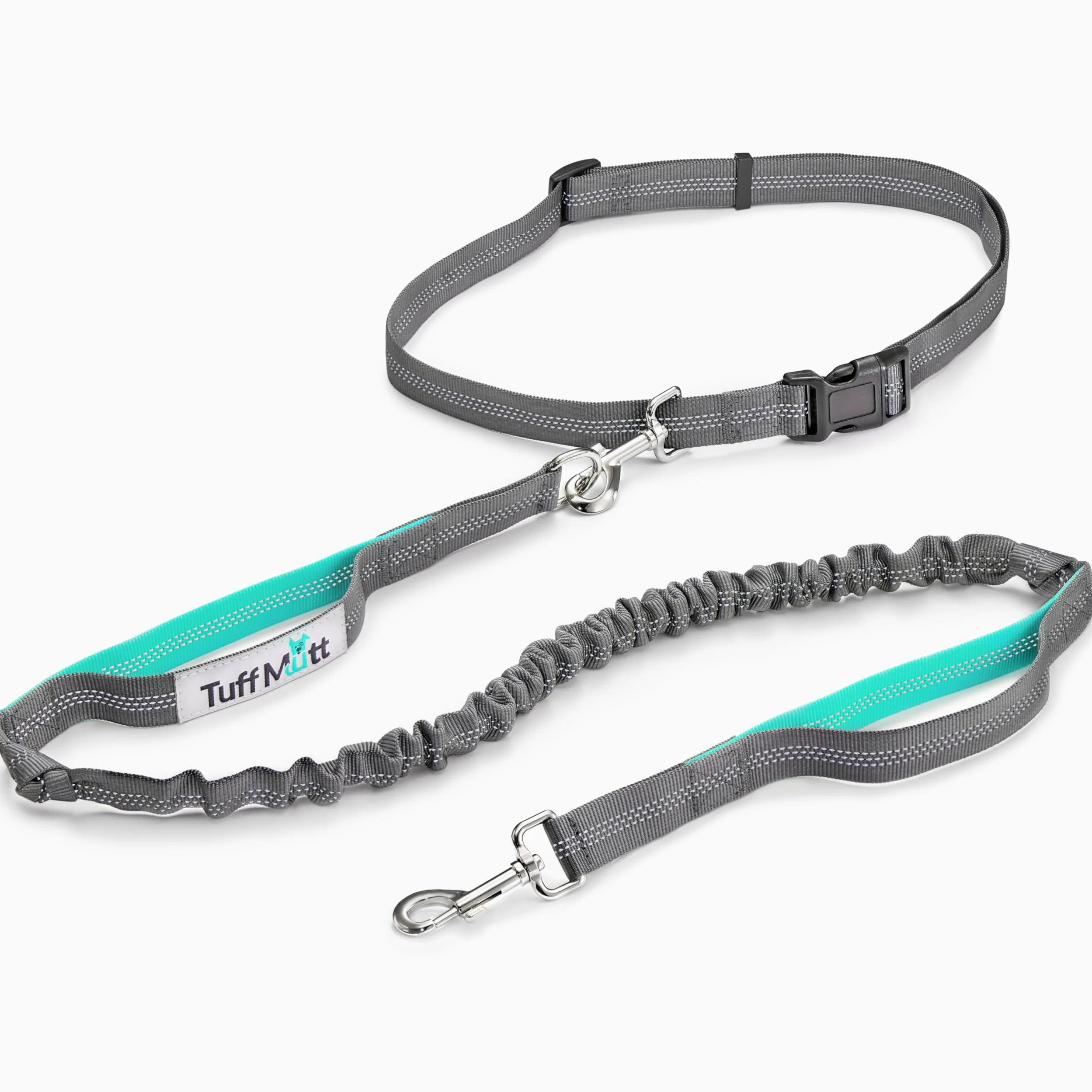 Tuff Mutt Smycz dla psa hands free (bez konieczności używania rąk), smycz do biegania z psami i spacerów, zapinana w talii, z podwójnym uchwytem i elastyczną linką, typu bungee, z odblaskowymi szwami