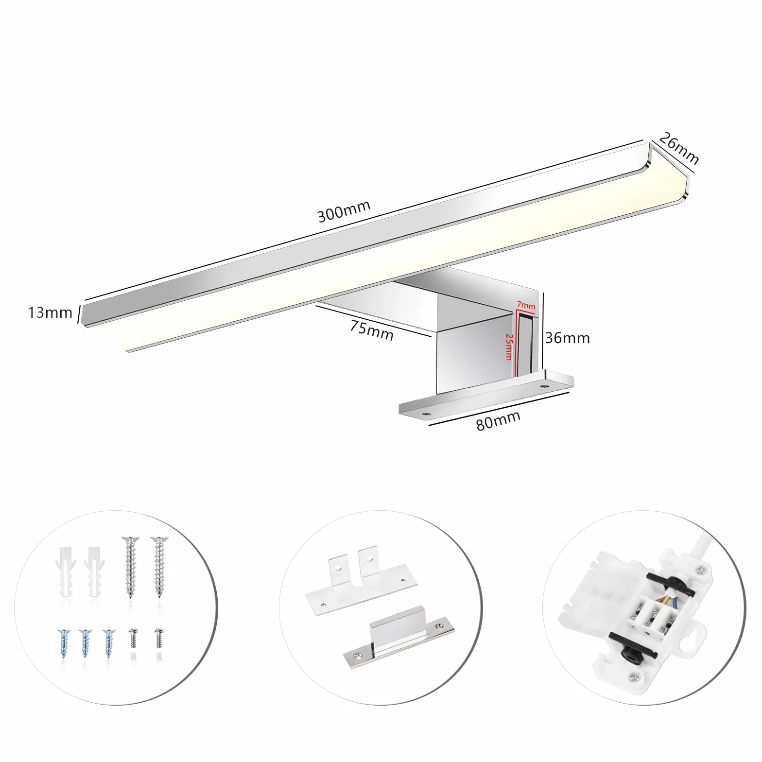 ERWEY 2 w 1 lampa LED do lustra, IP44, lampa łazienkowa, neutralna biel, oświetlenie do makijażu, do łazienki, 230 V, szafka z lustrem, lampa montażowa, lampa ścienna (30 cm, 4000 K, 5 W)