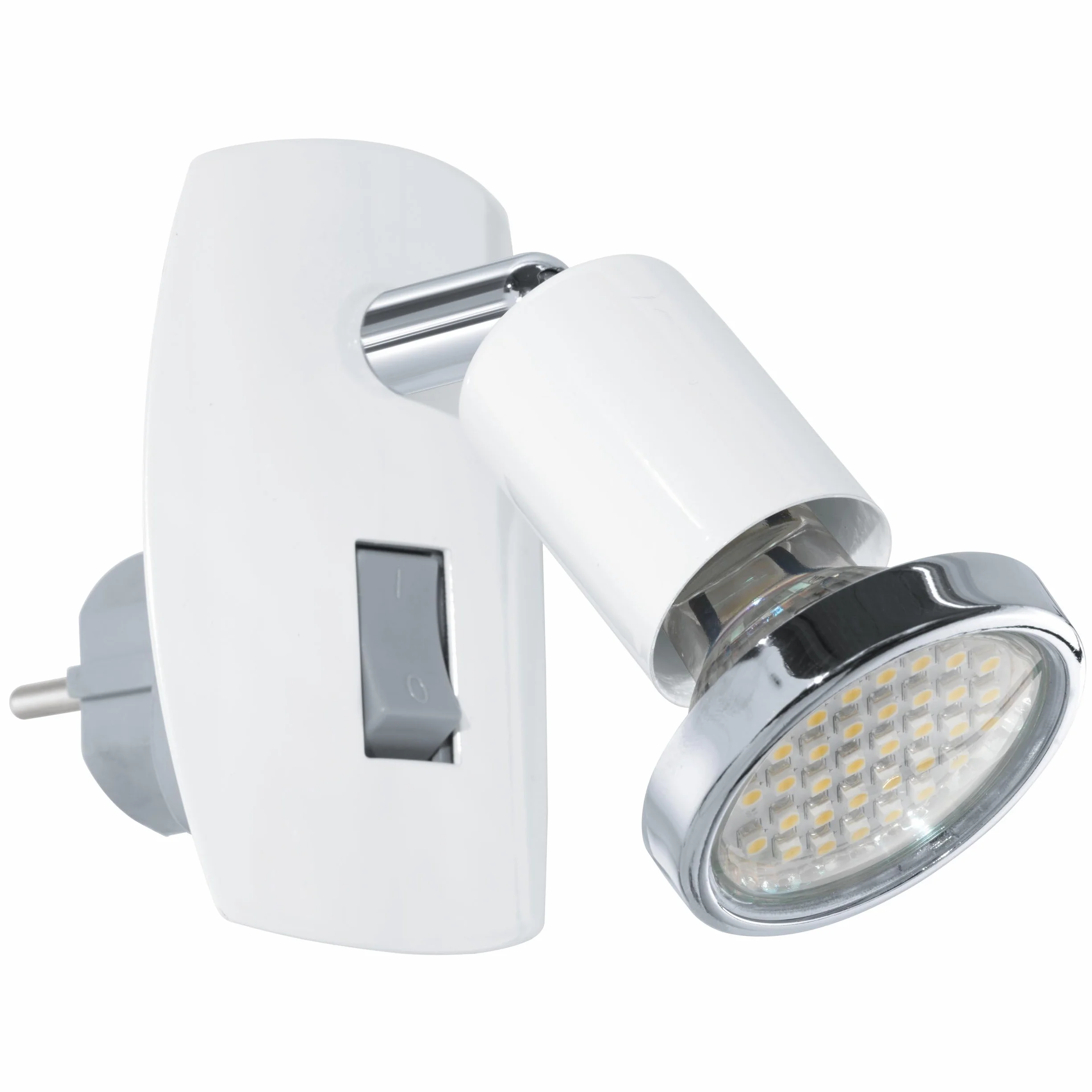 EGLO Gniazdo punktowe Mini, 1-punktowa lampa wtykowa, lampa wtykowa ze stali, kolor: biały, chrom, oprawka: GU10, w zestawie przełącznik