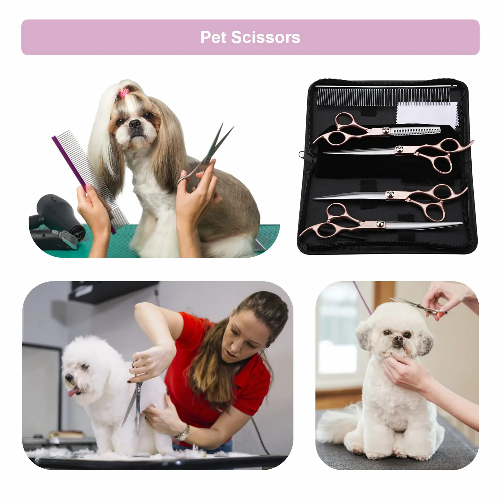 No?yczki Dla Zwierz?t Domowych dog grooming kit 4 Szt. Zestaw No?yczek Do Piel?gnacji Psów Z Torb? Ze Skóry Pu, Psie No?yczki No?yczki Fryzjerskie Dla Psów Nożyczki