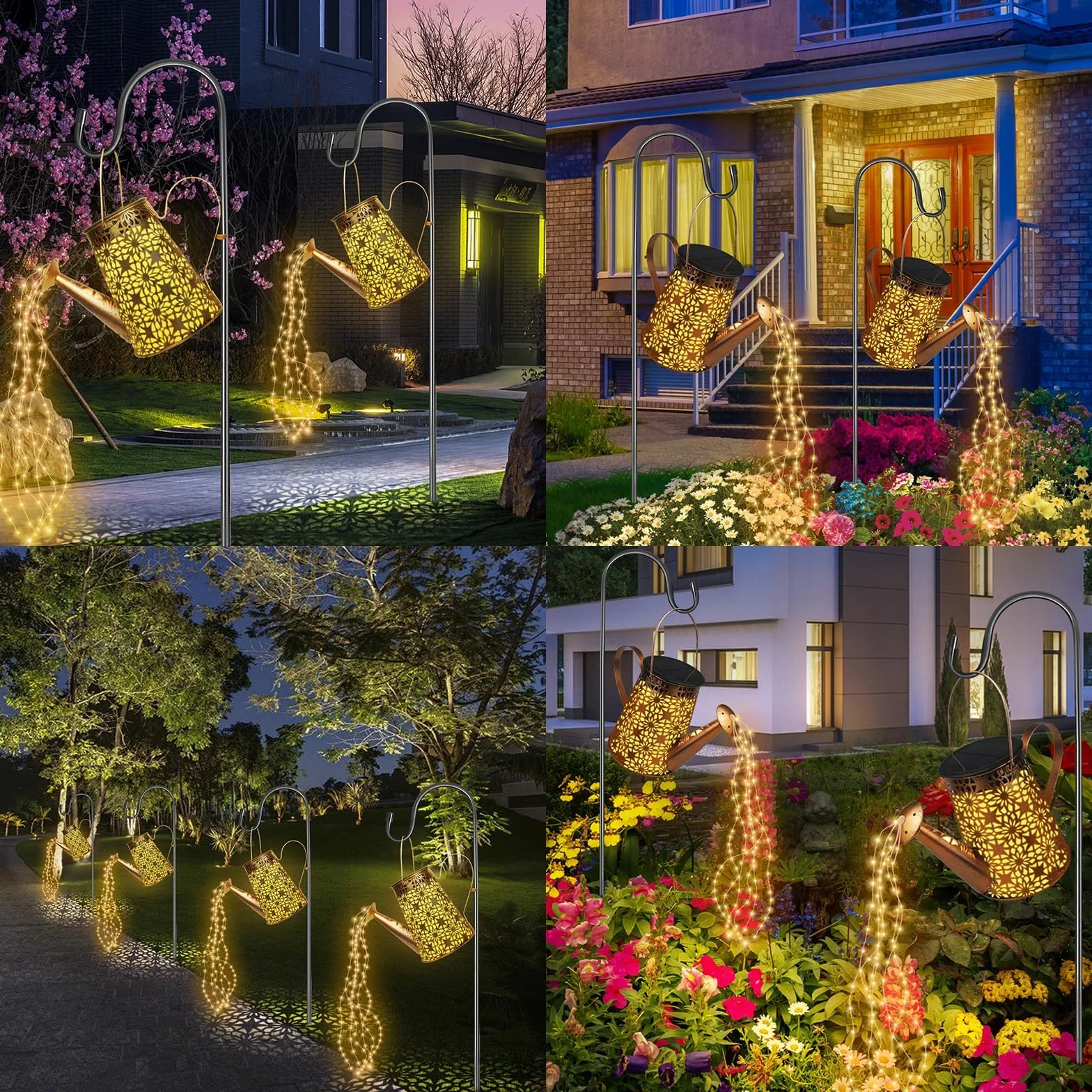 HELESIN Lampy solarne z łańcuchem świetlnym, konewka Fairy Garden Light (2 sztuki), solarna konewka LED z łańcuchem świetlnym na zewnątrz, do ogrodu, na patio, doniczkę i trawnik (z 2 stojakami)