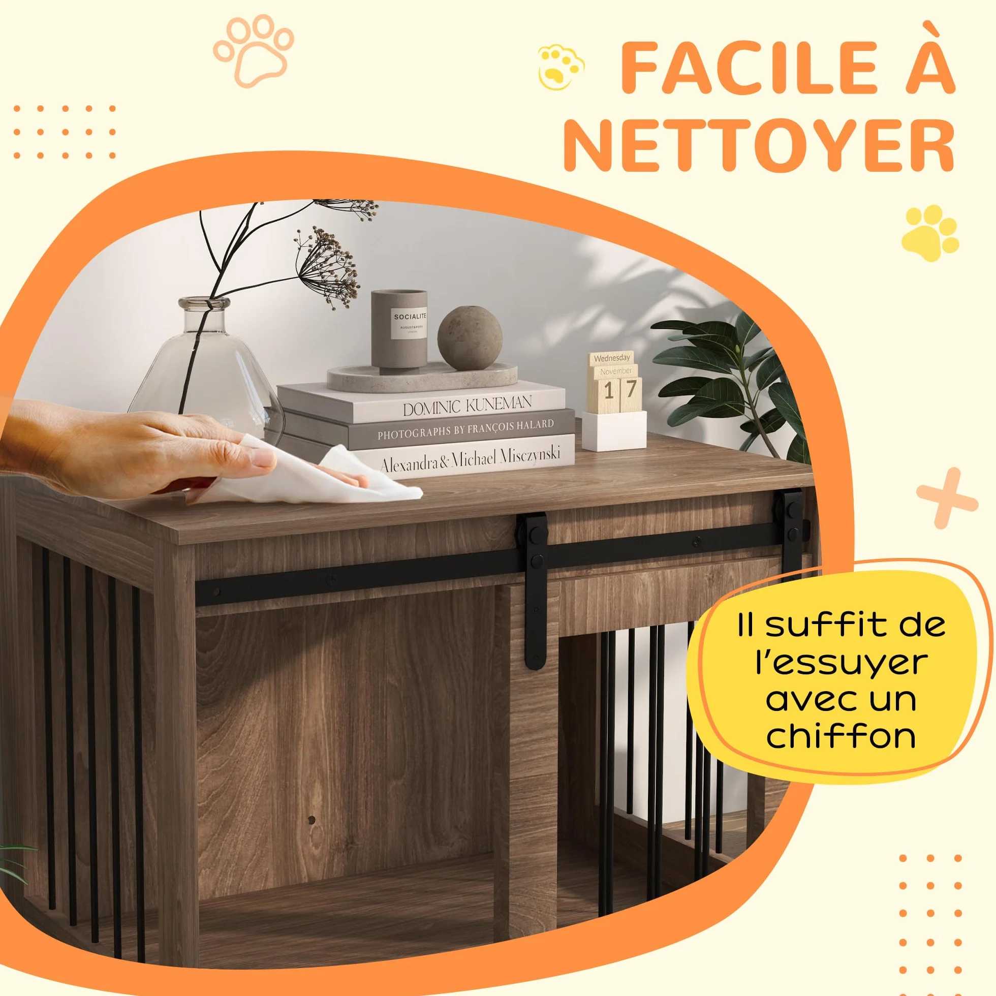 PawHut Klatka dla psa Domek dla psa Kryty mebel Klatka dla psa 1 drzwi przesuwne, stolik pomocniczy, efekt drewna, wymiary 57H x 80 L x 54 l, brązowy