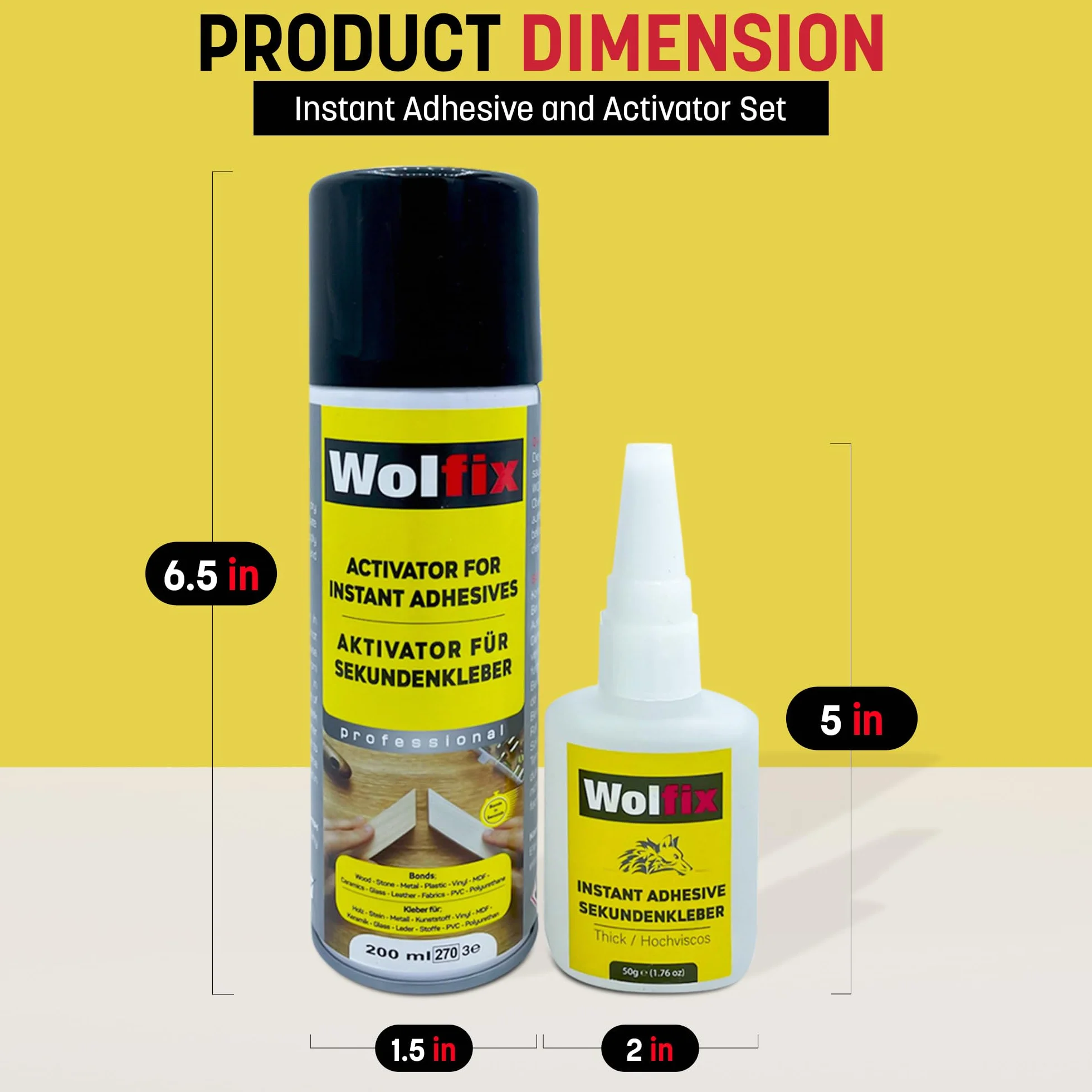 Wolfix Klej błyskawiczny 50 g z aktywatorem, 200 ml, spray do uniwersalnych napraw o wysokiej przyczepności, uniwersalny zestaw kleju cyjanoakrylowego, bardzo mocny profesjonalny klej uniwersalny
