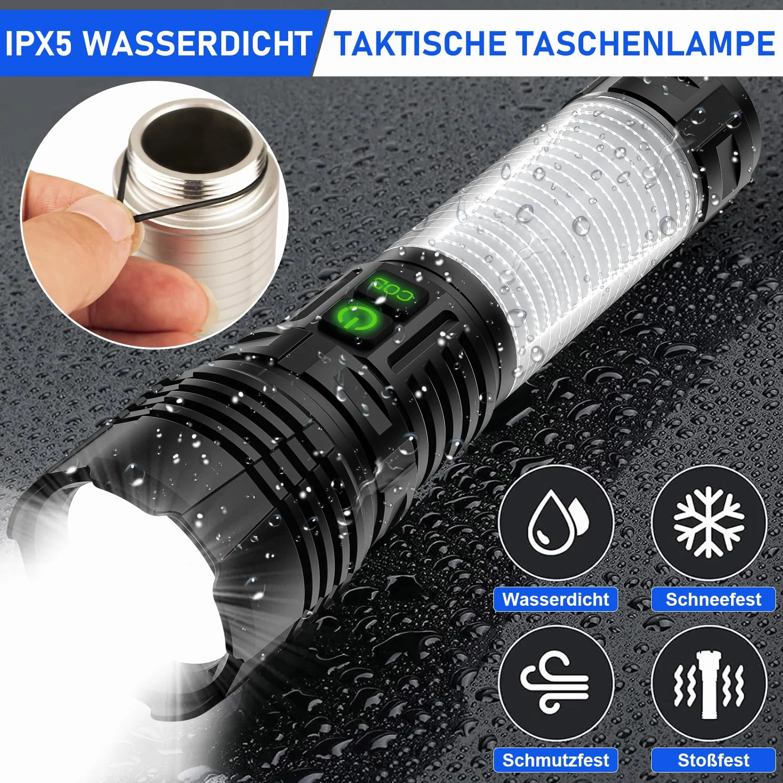 AOMEES Latarka LED 250000 lumenów 5000 mAh COB IPX5 5 trybów