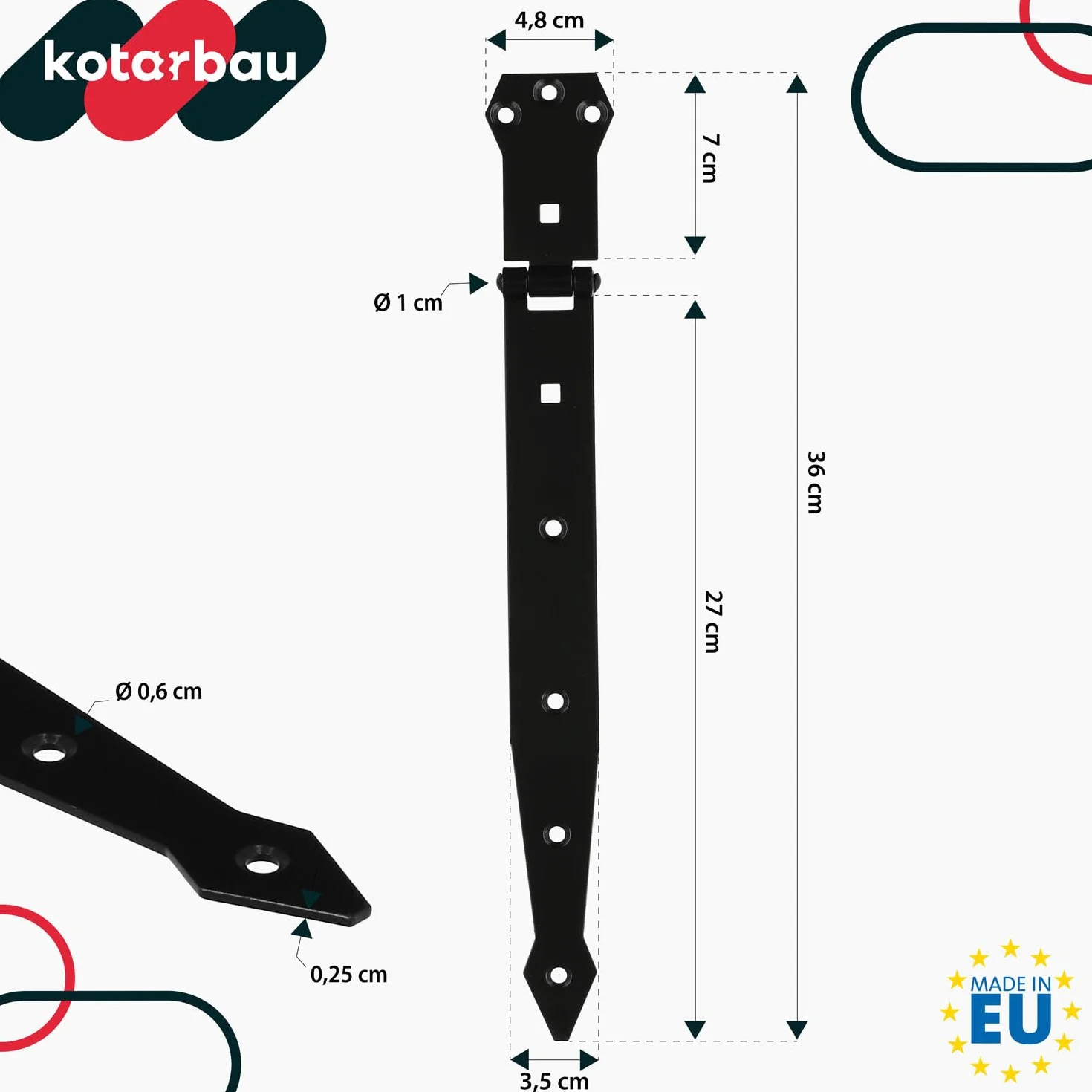 KOTARBAU zawias do drzwi, powlekany proszkowo, taśma sklepowa, krzyżowy, nierdzewny, góra 300 mm
