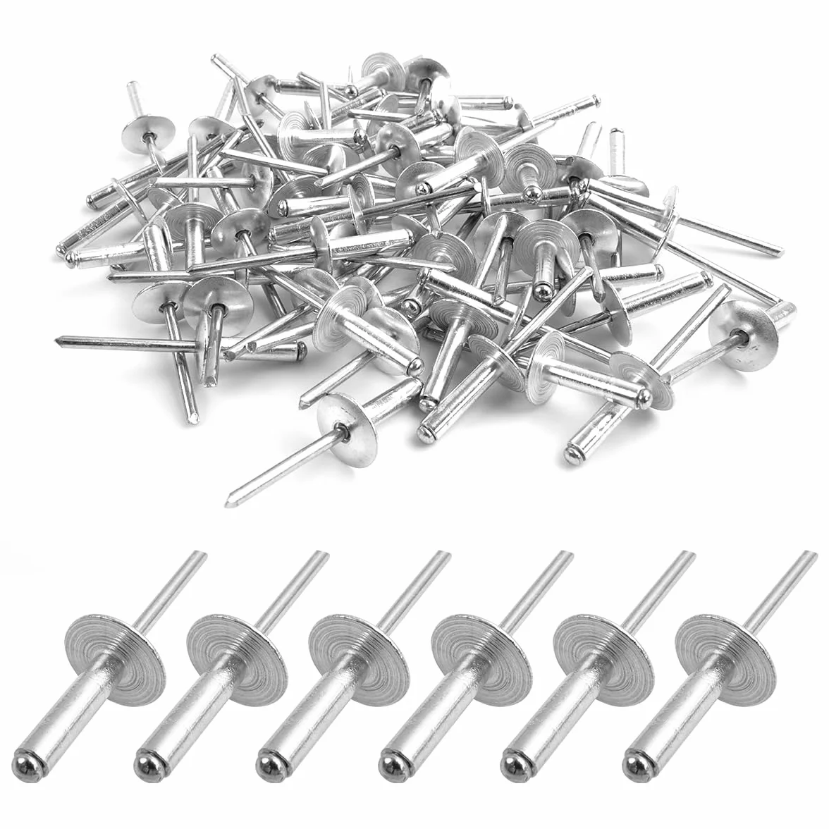 60 sztuk aluminiowych nitów zaślepiających z dużym kołnierzem, nity aluminiowe, zestaw nitów zaślepiających, nity zaślepiające w jakości przemysłowej, opakowanie 60-sztukowe (srebrne) (4,8 mm × 12 mm)