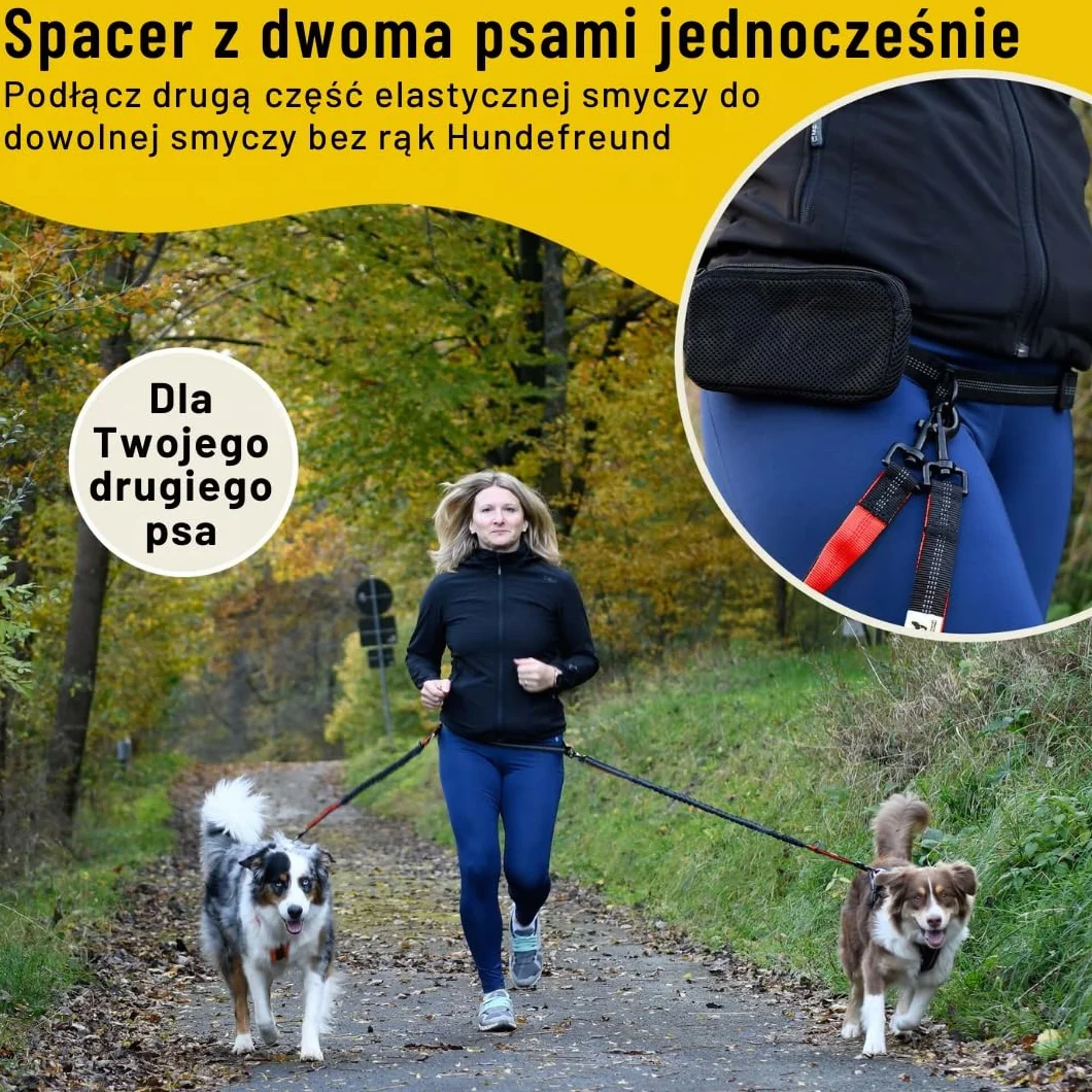 Hundefreund Elastyczne Przedłużenie Smyczy – 120 cm Wymienny Element z Amortyzatorem i 2 Odblaskowymi Uchwytami – Kompatybilne z Bezręcznymi Smyczami dla Psów (Czerwona)