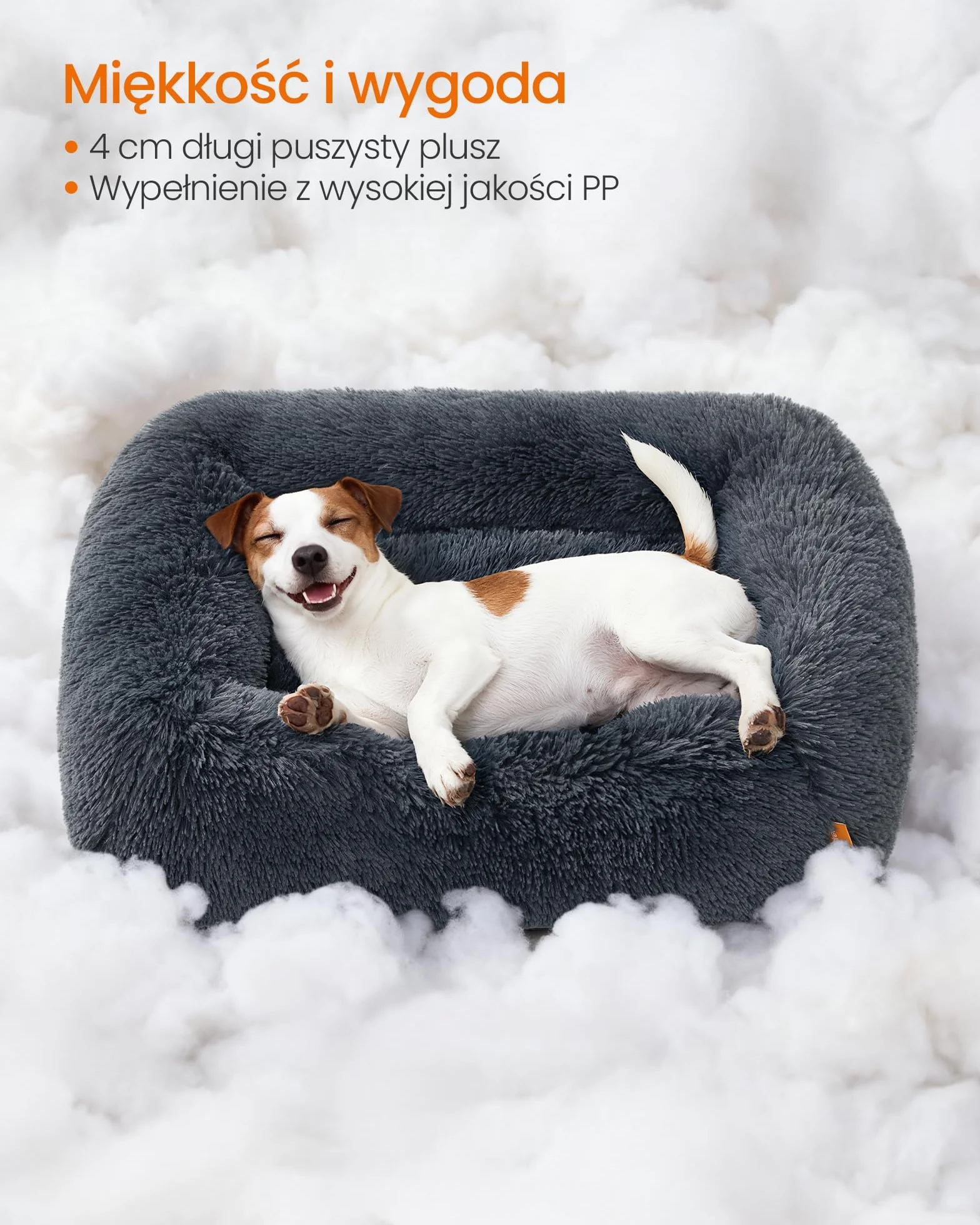 Feandrea Legowisko dla psa, średnie, 71 x 55 x 18 cm, miękka wyściółka, sofa dla psa, podwyższone krawędzie, zdejmowany i nadający się do prania pokrowiec, antypoślizgowe, ciemnoszare PGW271GR01