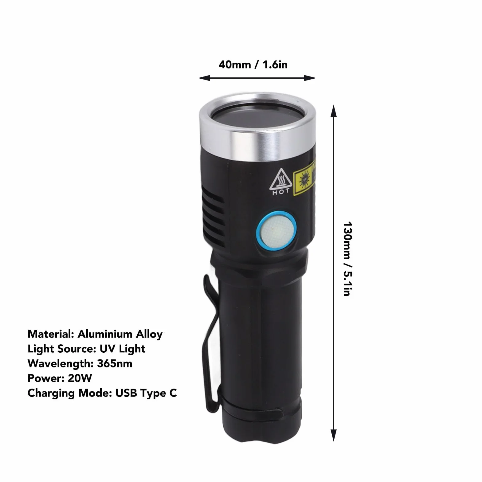 Latarka UV, 20W 365nm LED Latarka Ultrafioletowa USB Akumulator Przenośny Detektor światła Ultrafioletowego, Wykrywacz Moczu Zwierząt Domowych Światło dla Psa Kot Suche Plamy
