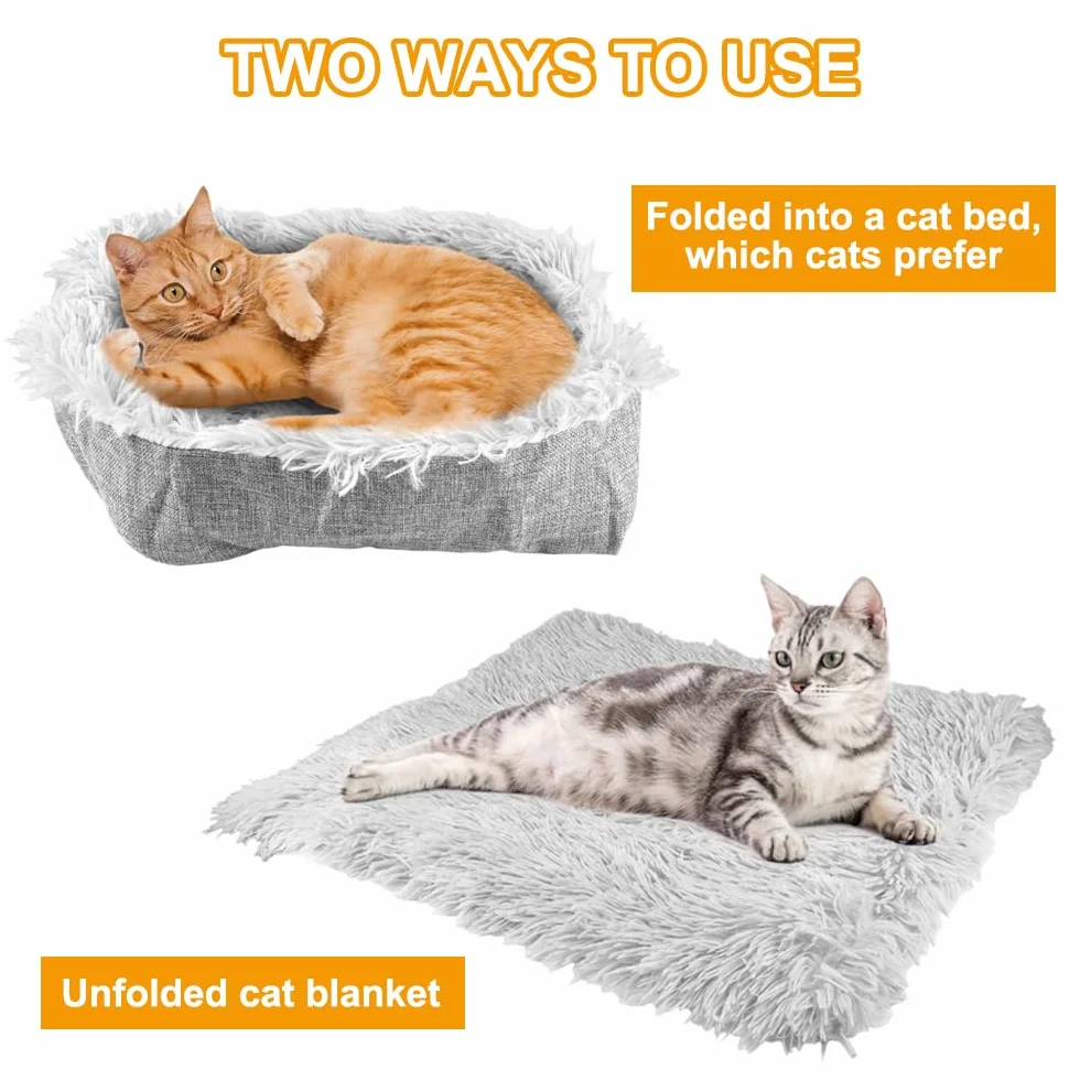 EXIN DECHEN Puszyste legowisko dla kota, 2 w 1, legowisko dla kota, nadaje się do prania, 61 x 51 cm, poduszka dla kota, izolacja cieplna, pogrubienie, wygodna sofa dla kota, szary, kosz dla kotów