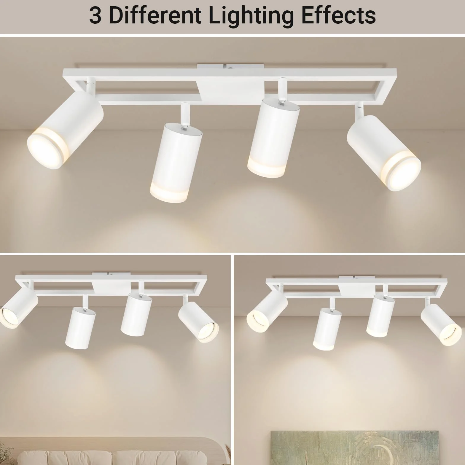 Lampa sufitowa LED z 4 punktami, nowoczesne podwójne obrotowe lampy sufitowe GU10, białe oświetlenie sufitowe do kuchni, sypialni, salonu, przedpokoju, jadalni, bez żarówek