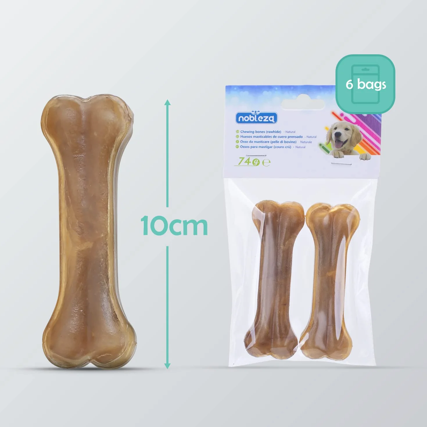 Nobleza - Kości do żucia dla psów 10 cm x 12 sztuk, 100% naturalne kości ze skóry wołowej i kości dla psów małych psów, kości dla psów o wysokiej zawartości białka