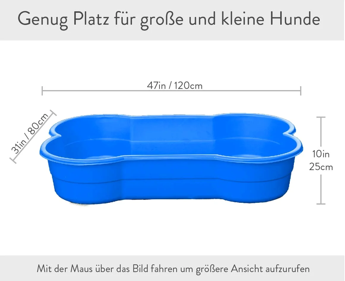 Basen dla psów w kształcie kości – 120 cm, szary, dla dużych i małych psów, odporny na ugryzienia, działanie promieni UV, 100% Made in Germany